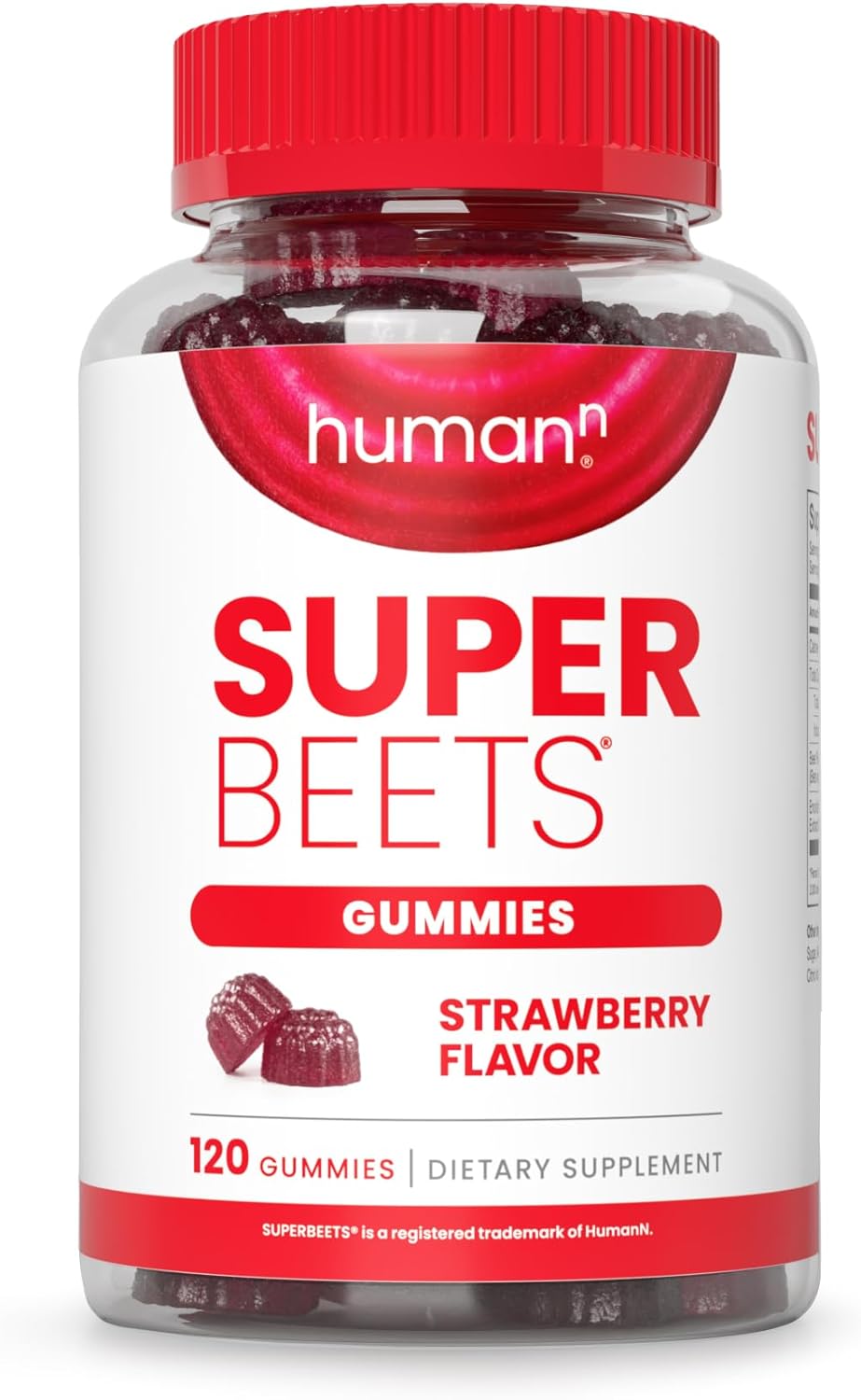 SuperBeets Strawberry Heart Gummies - Beetroot & Grape Seed Extract, 120 Count by humanN