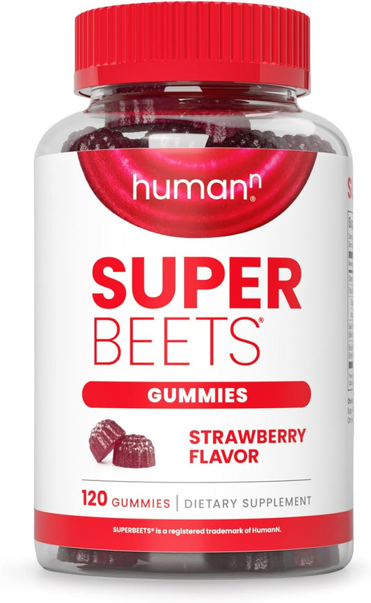 SuperBeets Strawberry Heart Gummies - Beetroot & Grape Seed Extract, 120 Count by humanN
