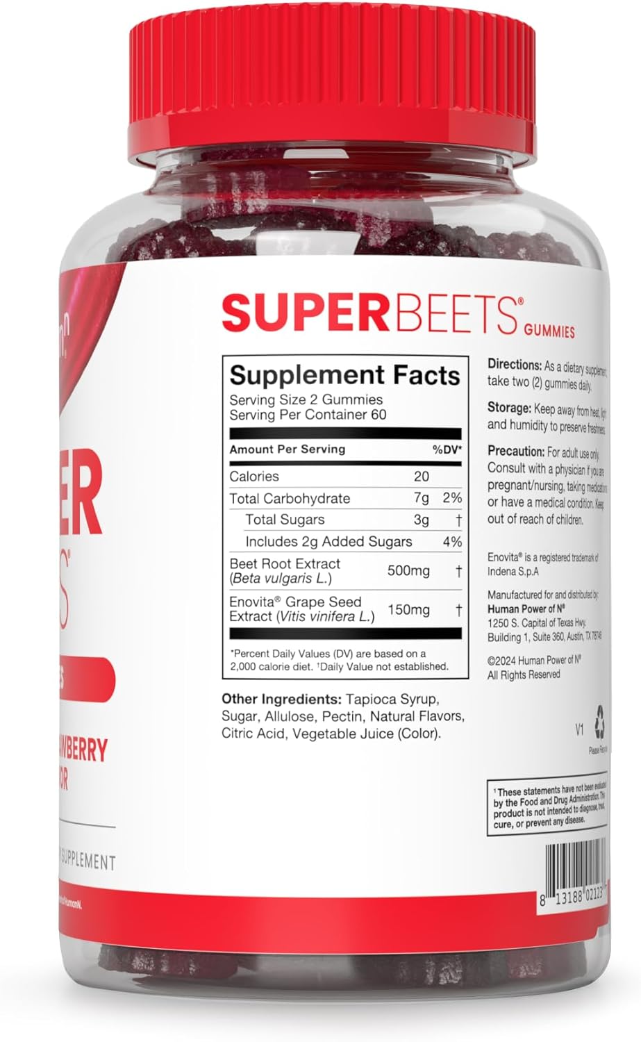 SuperBeets Strawberry Heart Gummies - Beetroot & Grape Seed Extract, 120 Count by humanN