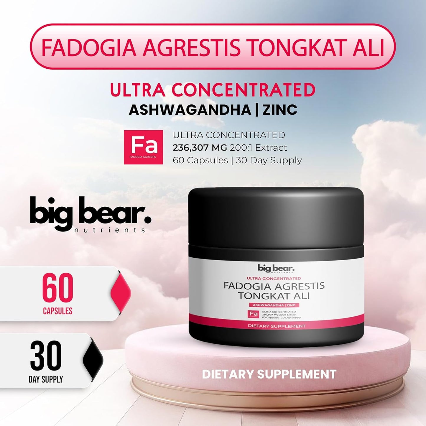 Supercharge Stamina & Muscle Health with Fadogia Agrestis & Tongkat Ali - 120 Capsules - Made in USA