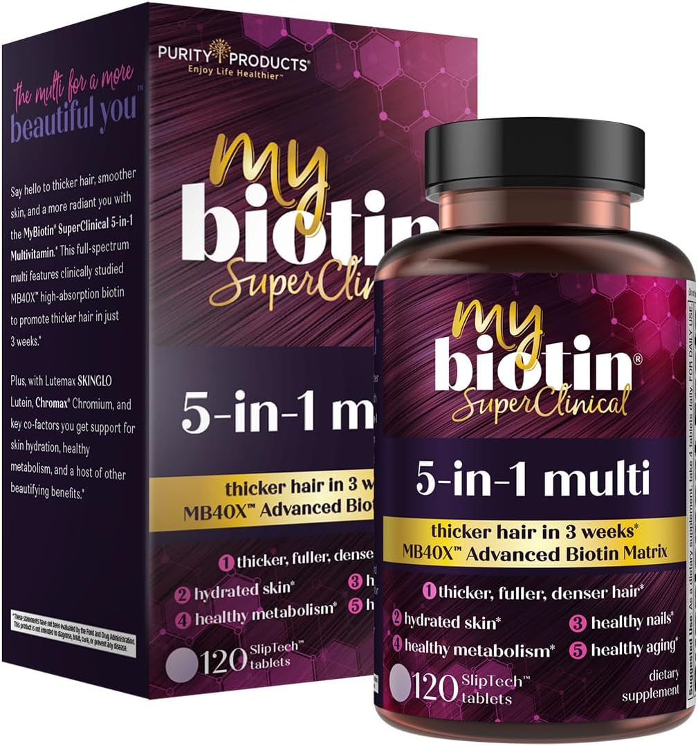 SuperClinical 5-in-1 Elite Multivitamin with MB40X Biotin Matrix - Thicker Hair in 3 Weeks - 40X More Soluble - 120 Tabs