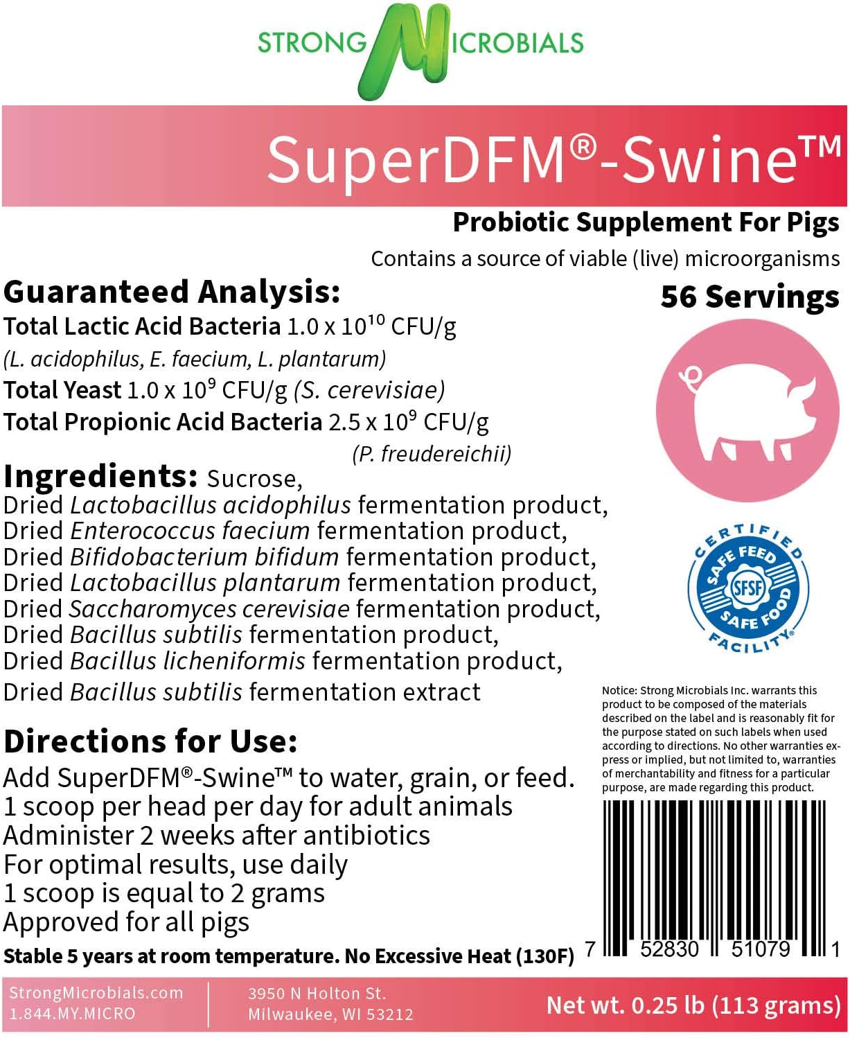 SuperDFM-Swine Probiotic Supplement for Pigs - 56 Servings, Digestive Health Support