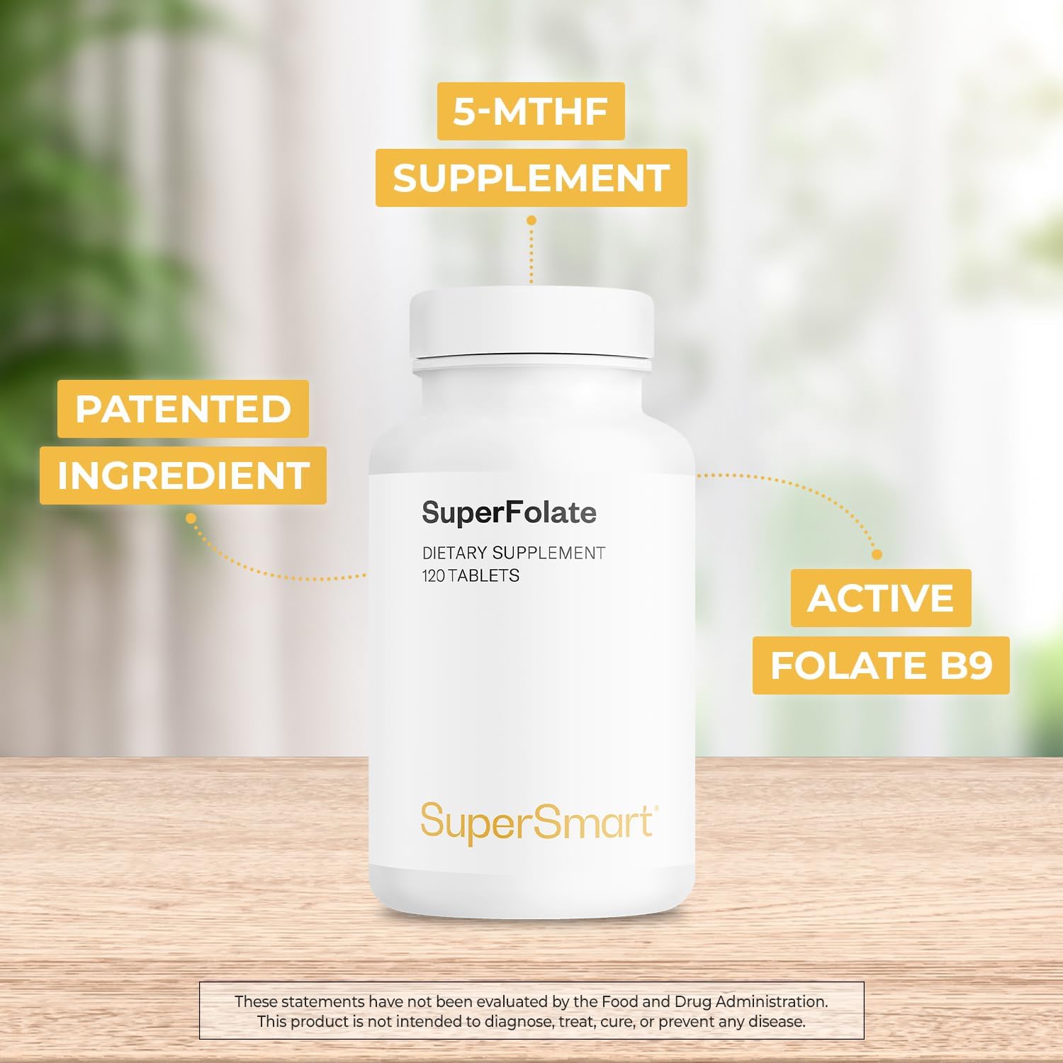 SuperFolate 400mcg - Bioavailable Quatrefolic 5-MTHF Supplement - Active Folate B9 - Non-GMO & Gluten Free - 120 Tablets