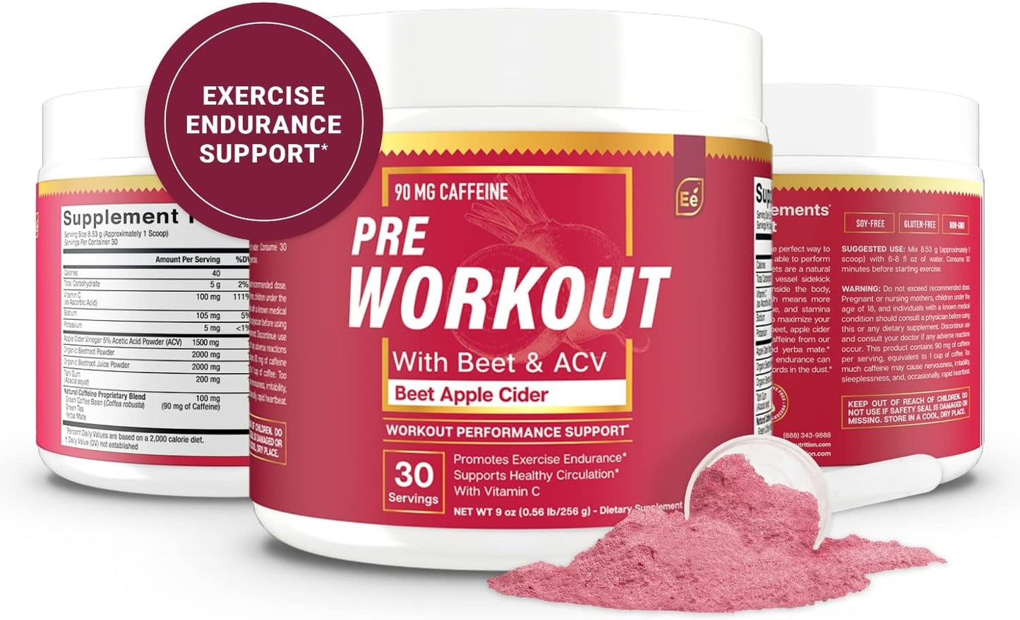 Superfood Energy PreWorkout Powder with Beet Root, ACV & Caffeine - All-Natural Nitric Oxide Booster (30 Servings)