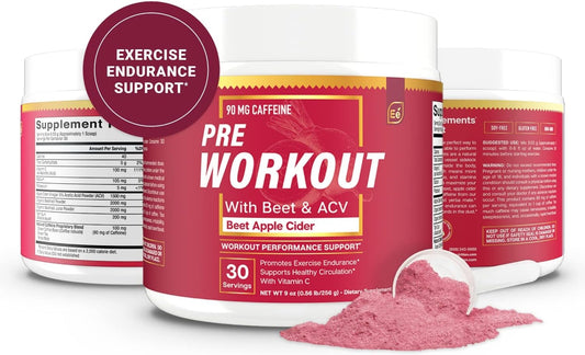 Superfood Energy PreWorkout Powder with Beet Root, ACV & Caffeine - All-Natural Nitric Oxide Booster (30 Servings)