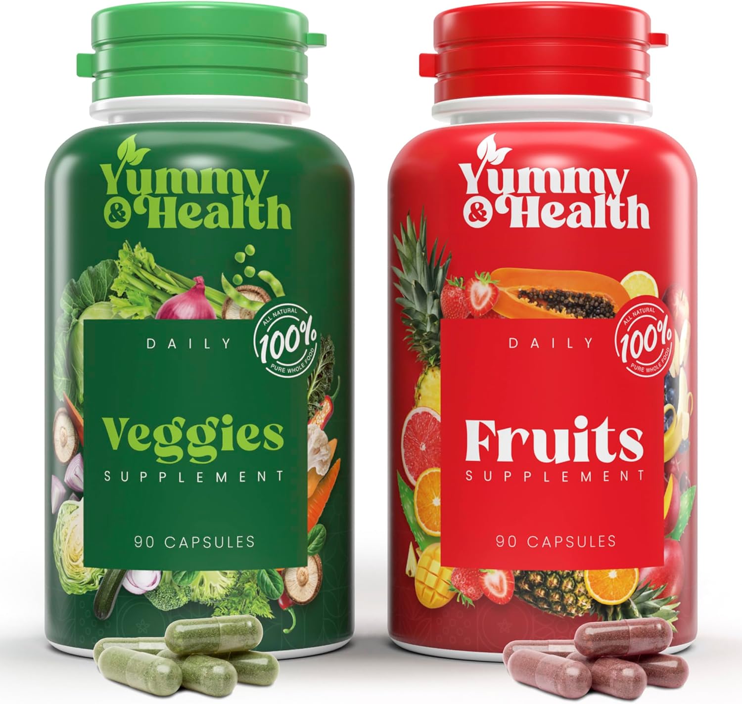 Superfood Fruit and Veggie Capsules - 90 of Each - Energy Boosting Health Supplement with Essential Vitamins and Minerals