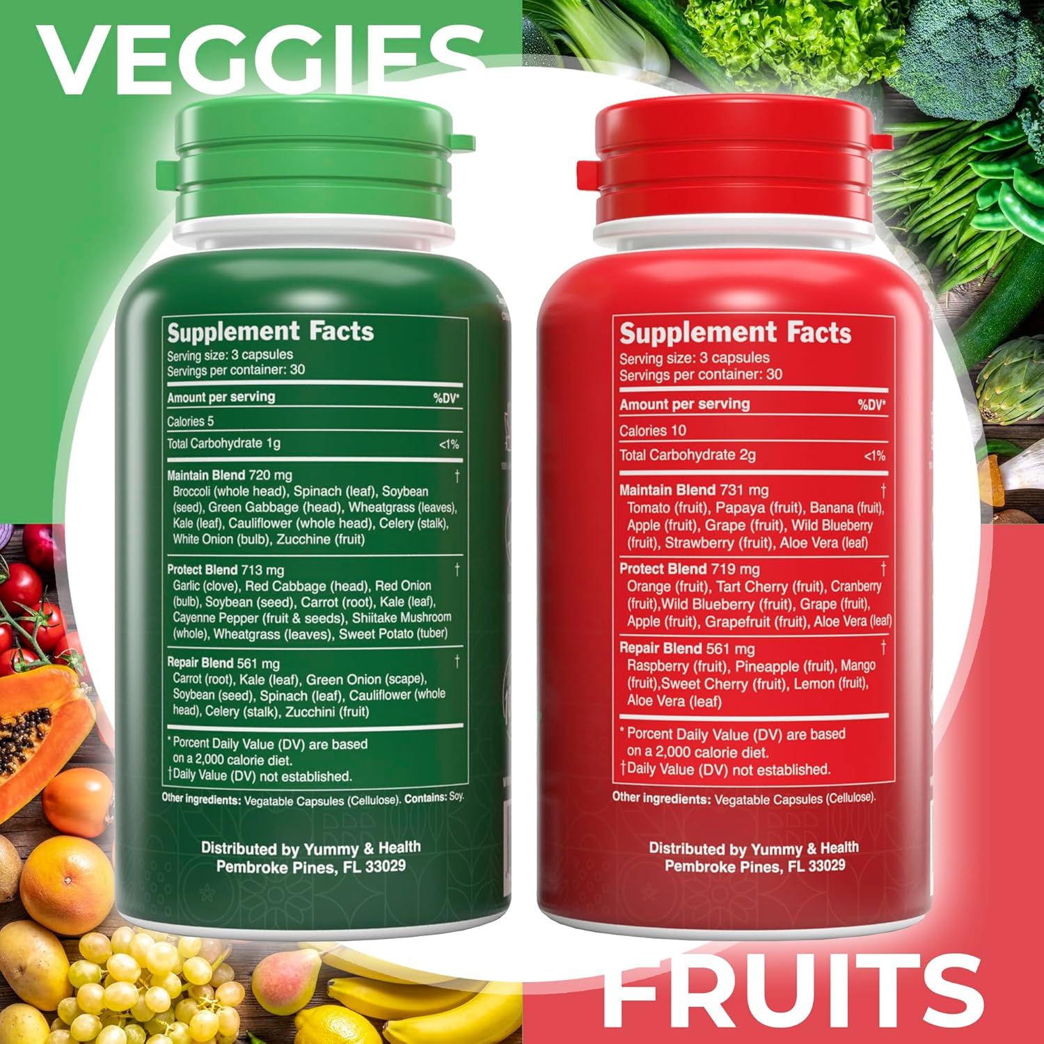 Superfood Fruit and Veggie Capsules - 90 of Each - Energy Boosting Health Supplement with Essential Vitamins and Minerals