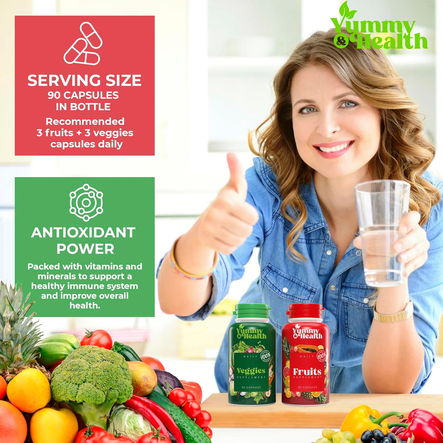Superfood Fruit and Veggie Capsules - 90 of Each - Energy Boosting Health Supplement with Essential Vitamins and Minerals