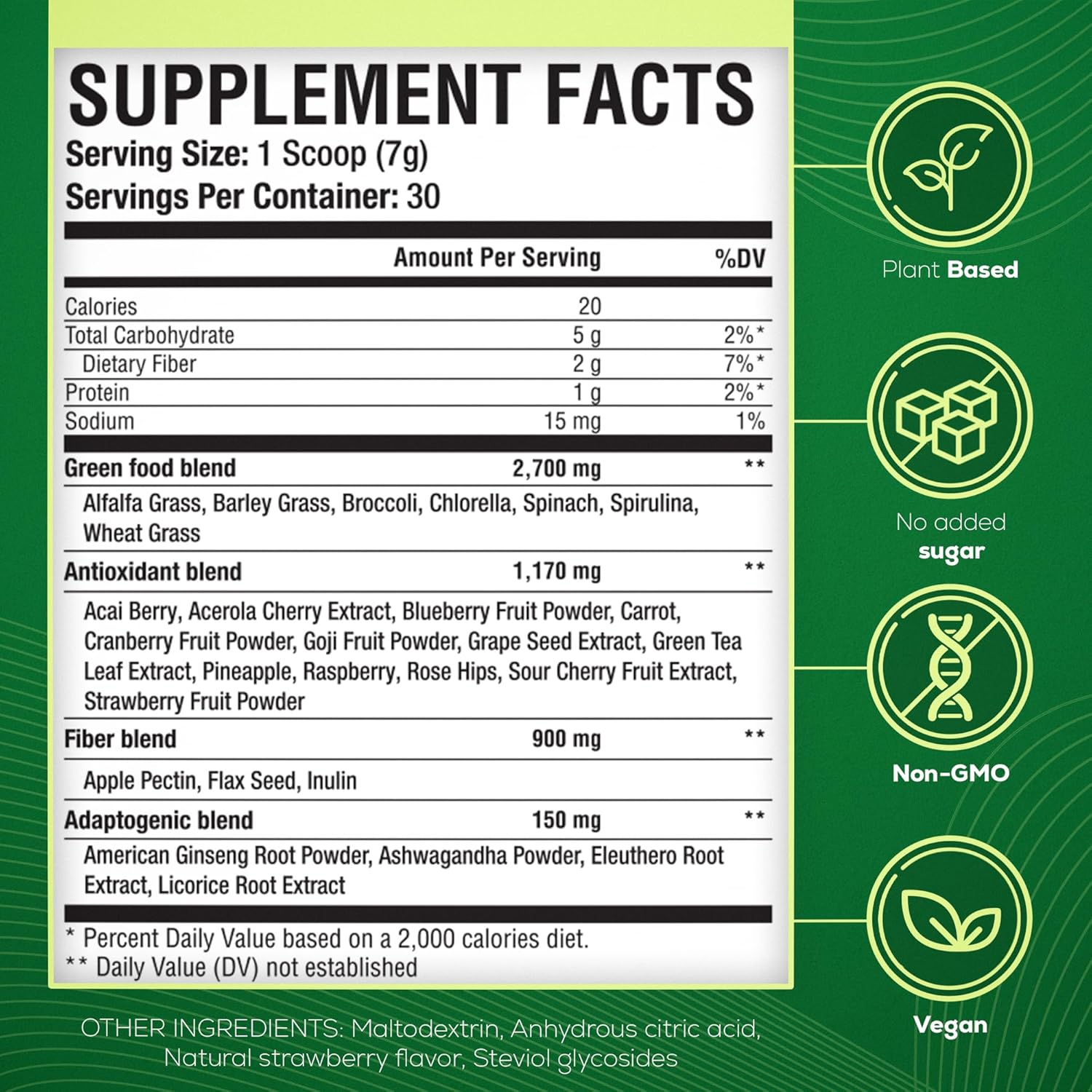 Superfood Greens Powder for Digestive Support - Spirulina, Chlorella, Prebiotics, 27 Fruits & Veggies, Ashwagandha - Strawberry Flavor, 30 Servings + Free Mixer