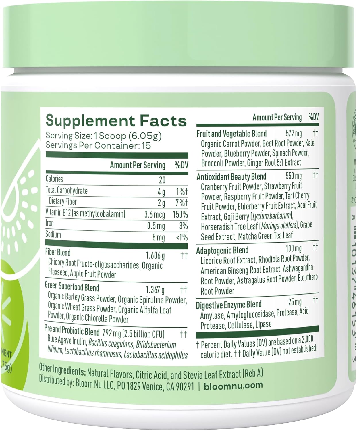 Superfood Greens Powder with Digestive Enzymes, Probiotics, and Prebiotics - Gut Health and Bloating Relief for Women - Chlorella Blend - 15 Servings - Strawberry Kiwi Flavor