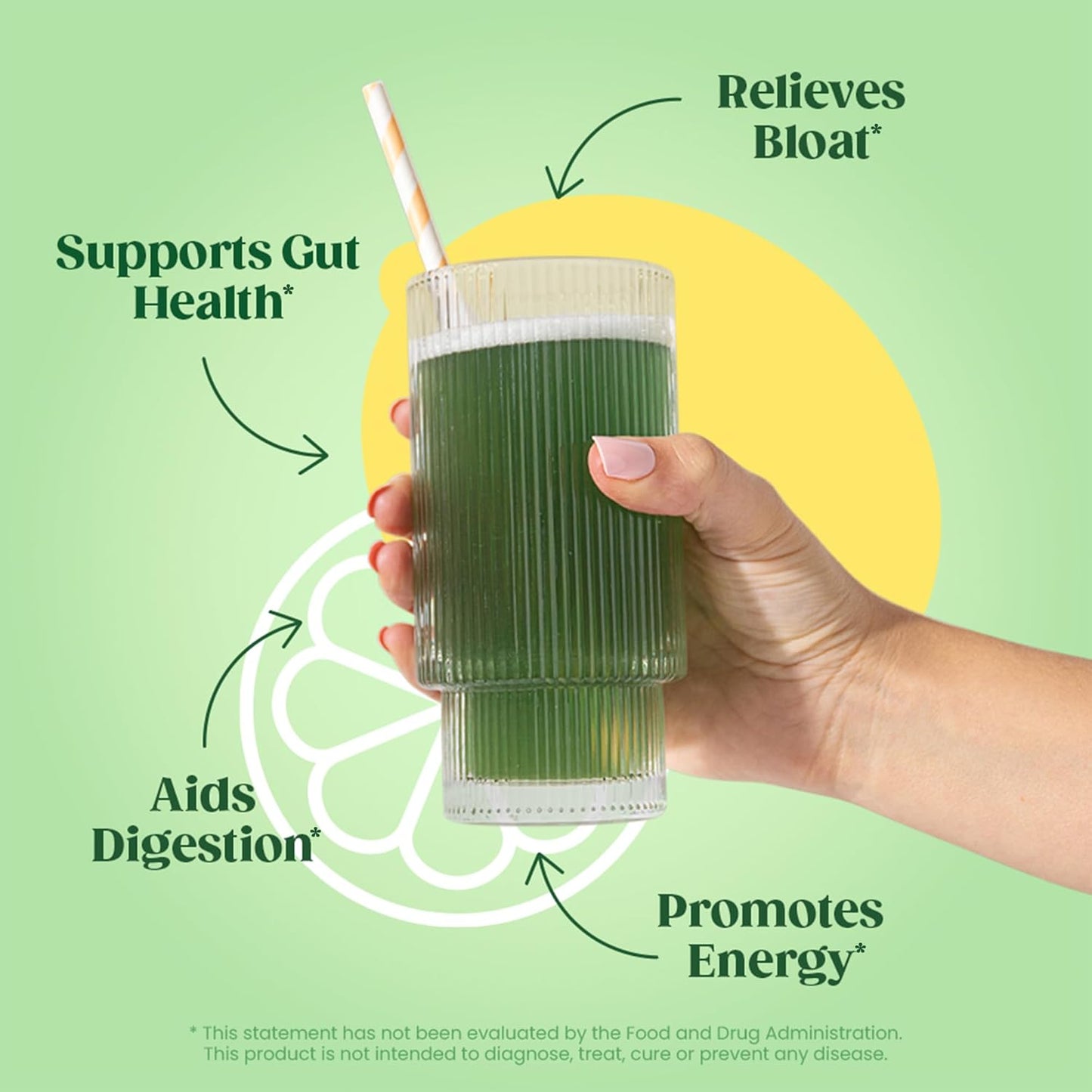 Superfood Greens Powder with Digestive Enzymes, Probiotics, and Prebiotics for Gut Health and Bloating Relief - Citrus Flavor + Milk Frother