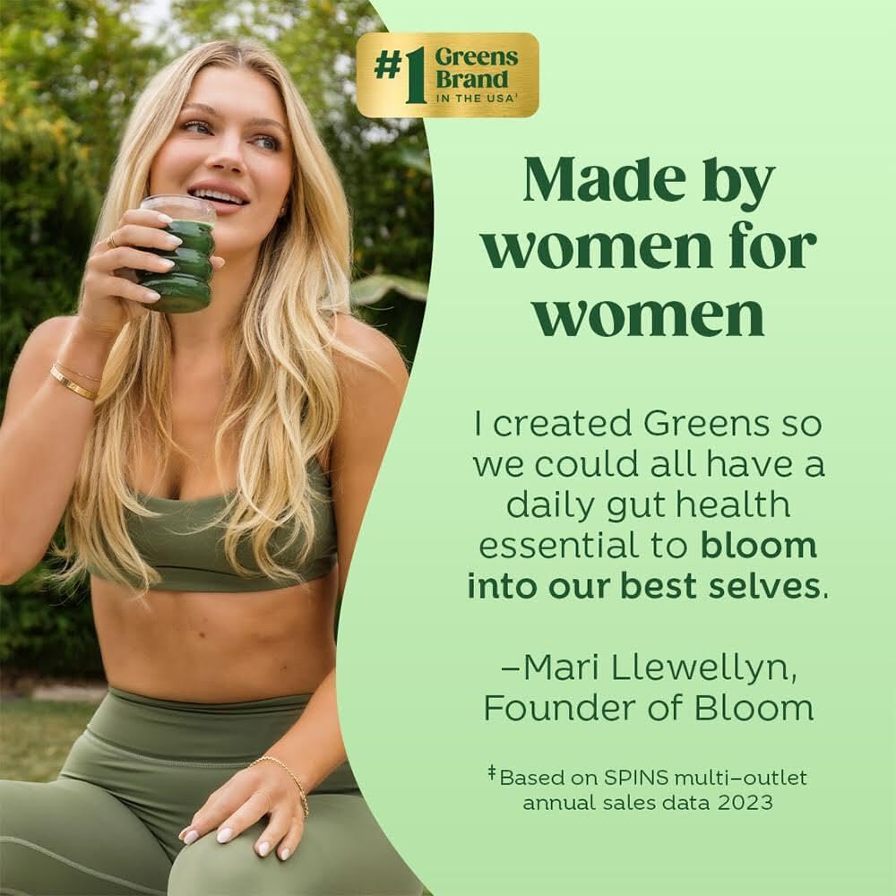 Superfood Greens Powder with Digestive Enzymes, Probiotics, and Prebiotics for Women - Gut Health and Bloating Relief - Chlorella, Beet Root, Citrus - 30 Servings