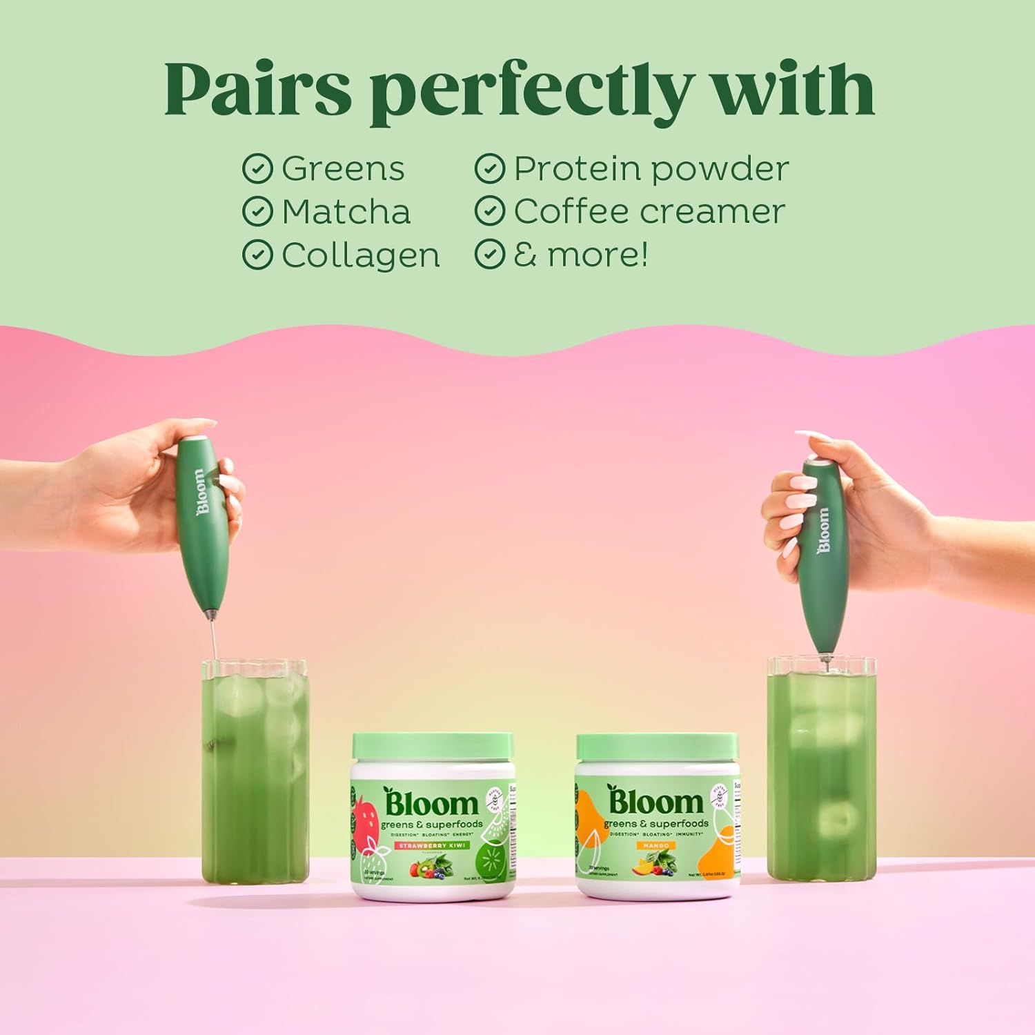 Superfood Greens Powder with Digestive Enzymes, Probiotics, and Prebiotics for Gut Health and Bloating Relief - Citrus Flavor + Milk Frother