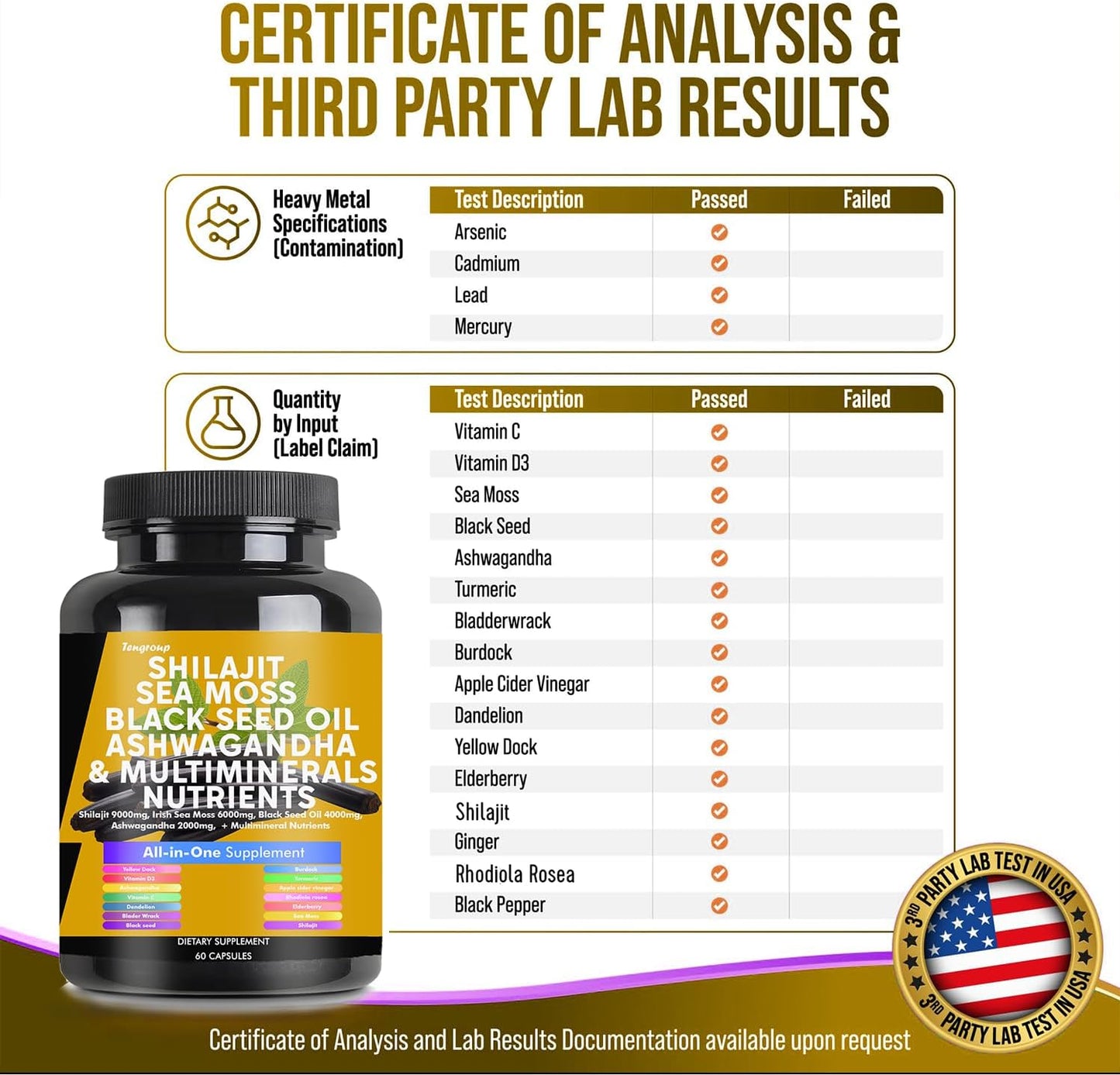 Superfood Immune Boosting Supplement with Shilajit, Sea Moss, Black Seed Oil, Ashwagandha, Burdock, Vitamin C & D3, Elderberry, Rhodiola Rosea, Dandelion, Yellow Dock, Turmeric, and ACV