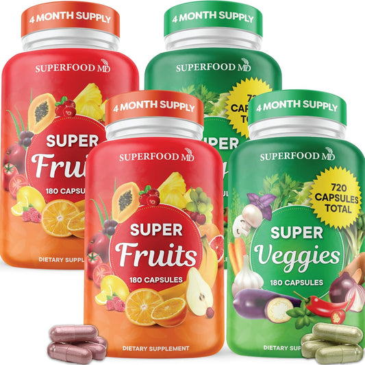 Superfood MD Whole Super Fruit and Vegetable Capsules with Olive Leaf - 720 Count (Pack of 4) - Natural Super Fruit and Veggie Supplements & Vitamins