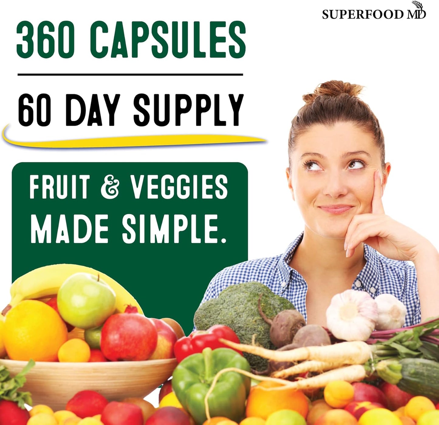 Superfood MD Whole Super Fruit and Vegetable Capsules with Olive Leaf - 720 Count (Pack of 4) - Natural Super Fruit and Veggie Supplements & Vitamins