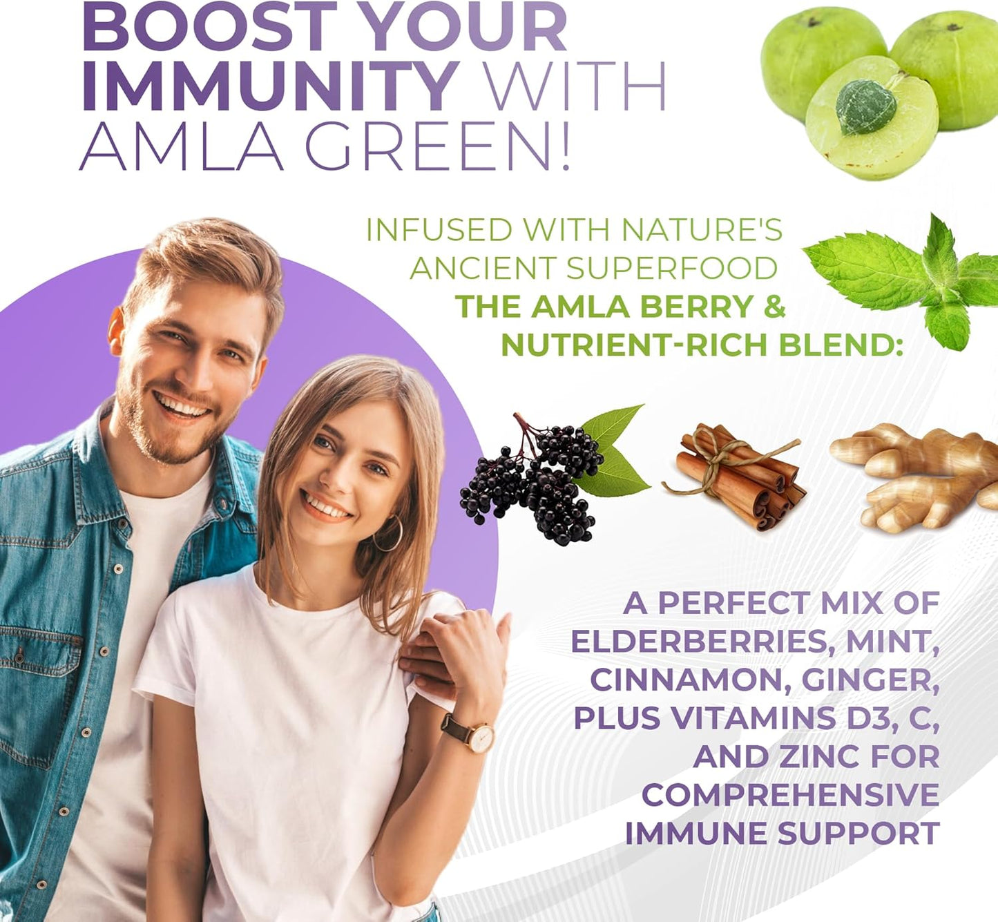 Superfood Supplement: Amla Green Amla Powder & Elderberry Immunity Blend - 20x Concentrated Amla - Immune Support with Ginger, Cinnamon, Peppermint - 30 Servings