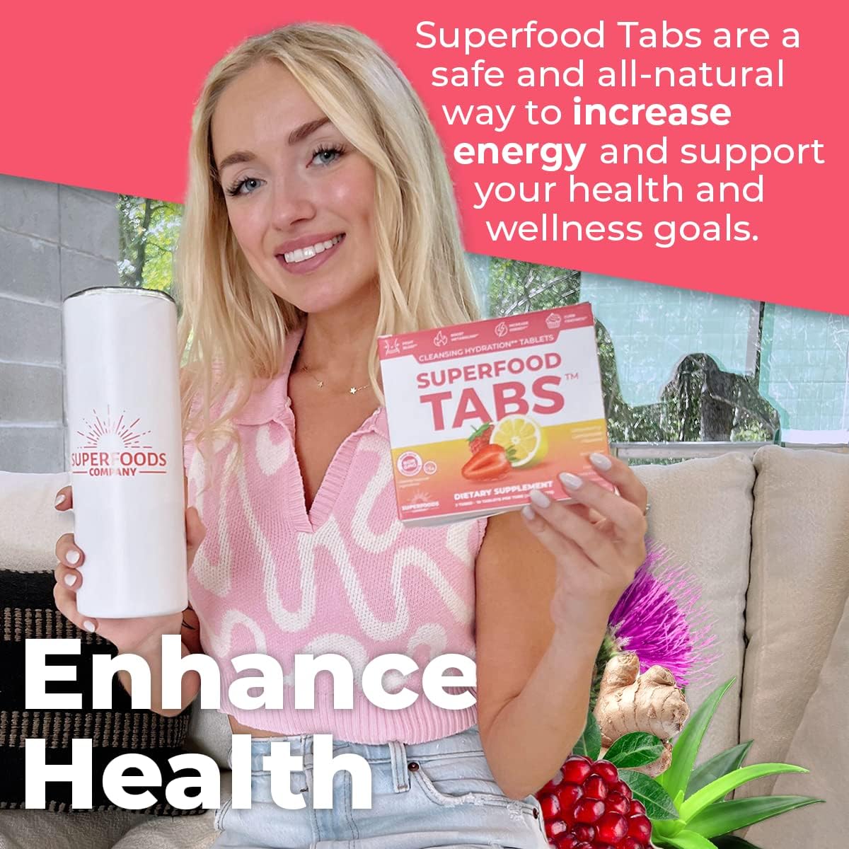 Superfood Tabs Detox Cleanse Drink for Women & Men - Supports Healthy Weight, Digestive Health, Cravings & Bloating - Strawberry Lemonade - 60 Tablets