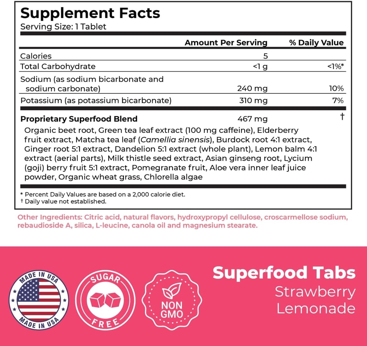 Superfood Tabs Detox Cleanse Drink for Women & Men - Supports Healthy Weight, Digestive Health, Cravings & Bloating - Strawberry Lemonade - 60 Tablets