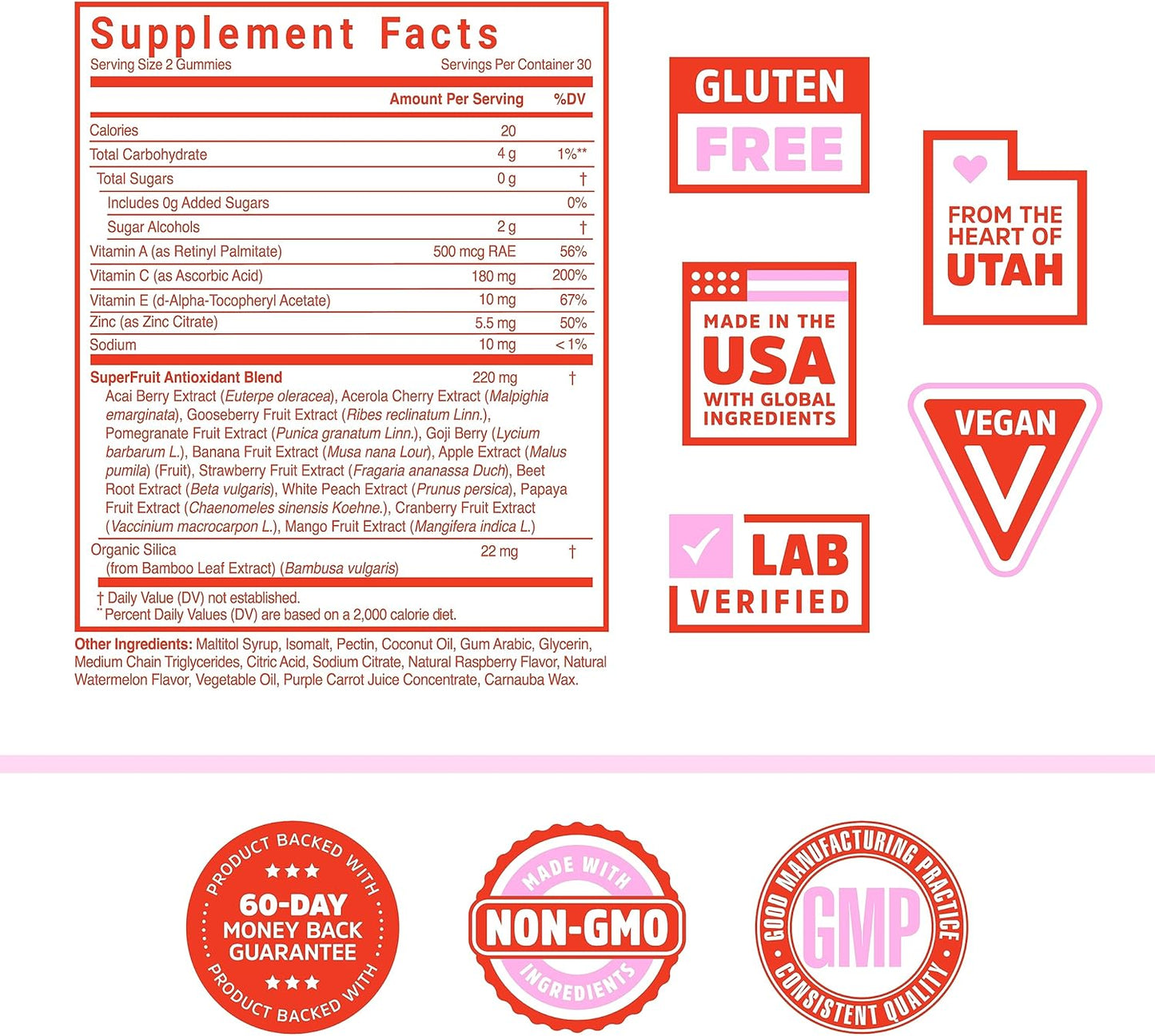 Superfruit Multivitamin Gummies with 13 Natural Superfruits - Rich in Vitamins A, C, E, Zinc - Immunity, Digestion, Energy - 60 Vegan Gummies