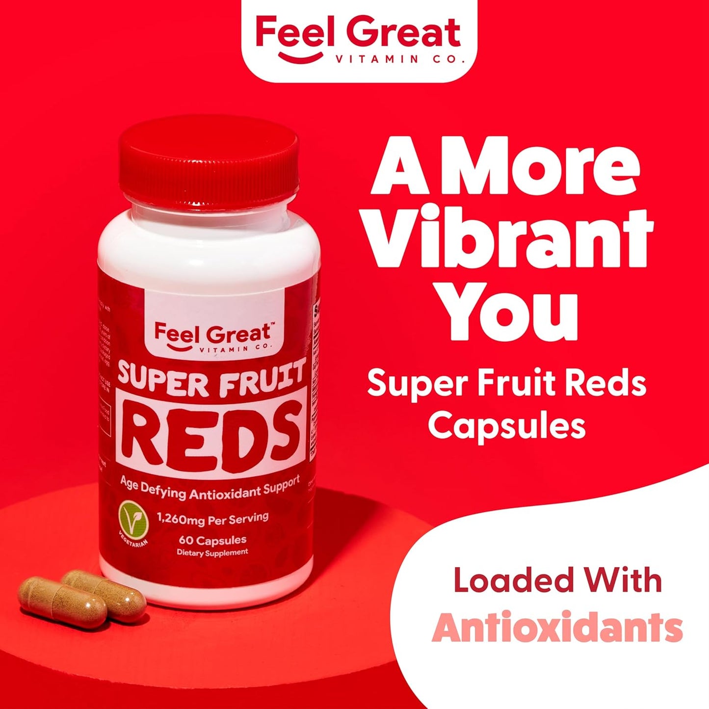 Superfruit Reds Antioxidant Superfood Capsules for Anti-Aging & Immune Support with Acai, Mangosteen, Pomegranate, Blueberry - 60ct
