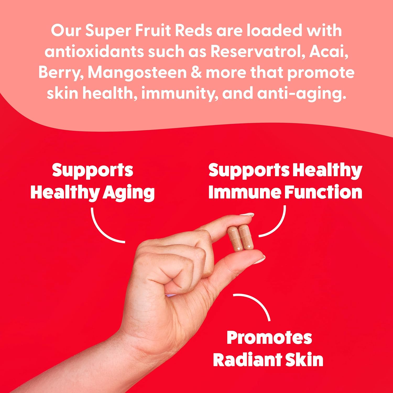 Superfruit Reds Antioxidant Superfood Capsules for Anti-Aging & Immune Support with Acai, Mangosteen, Pomegranate, Blueberry - 60ct