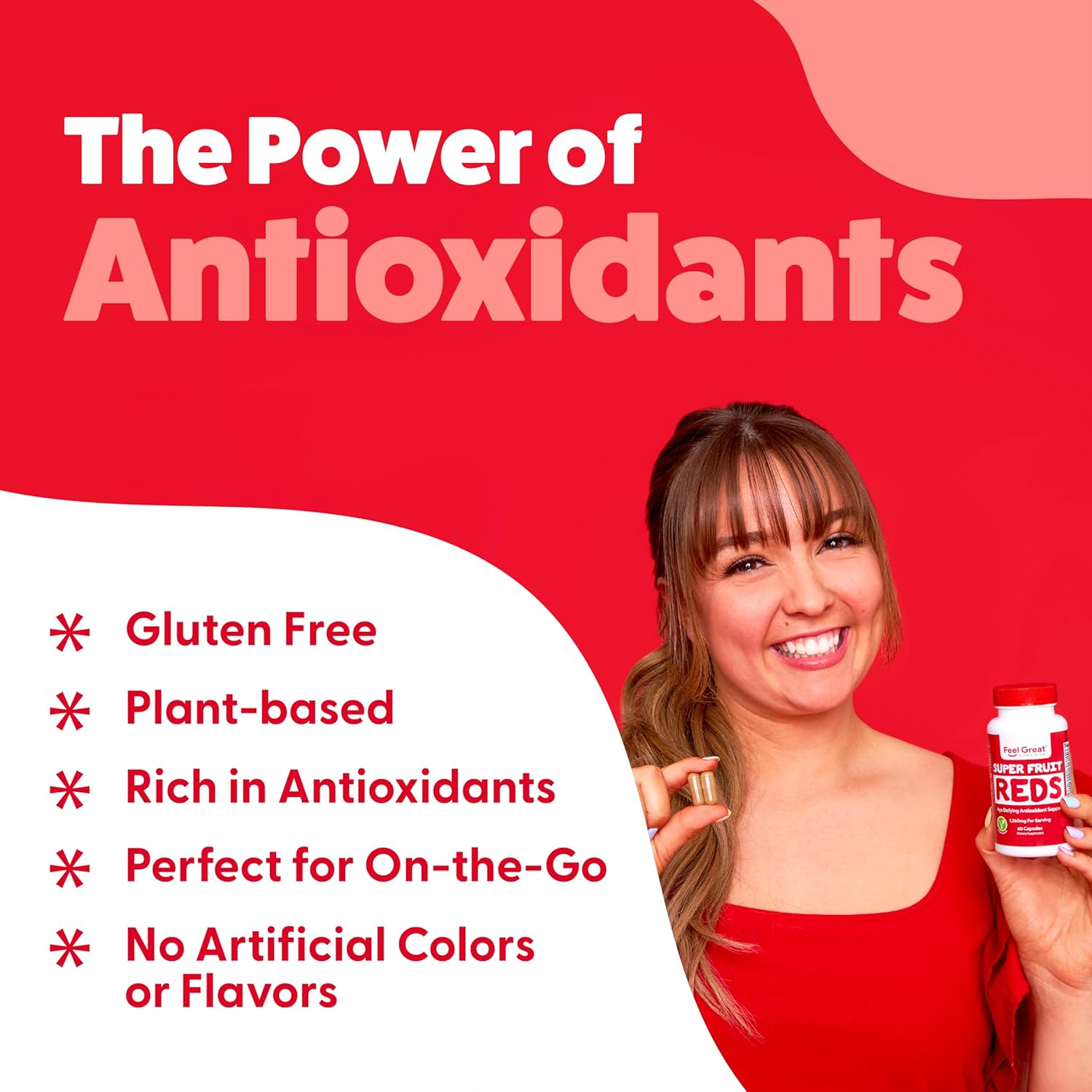 Superfruit Reds Antioxidant Superfood Capsules for Anti-Aging & Immune Support with Acai, Mangosteen, Pomegranate, Blueberry - 60ct