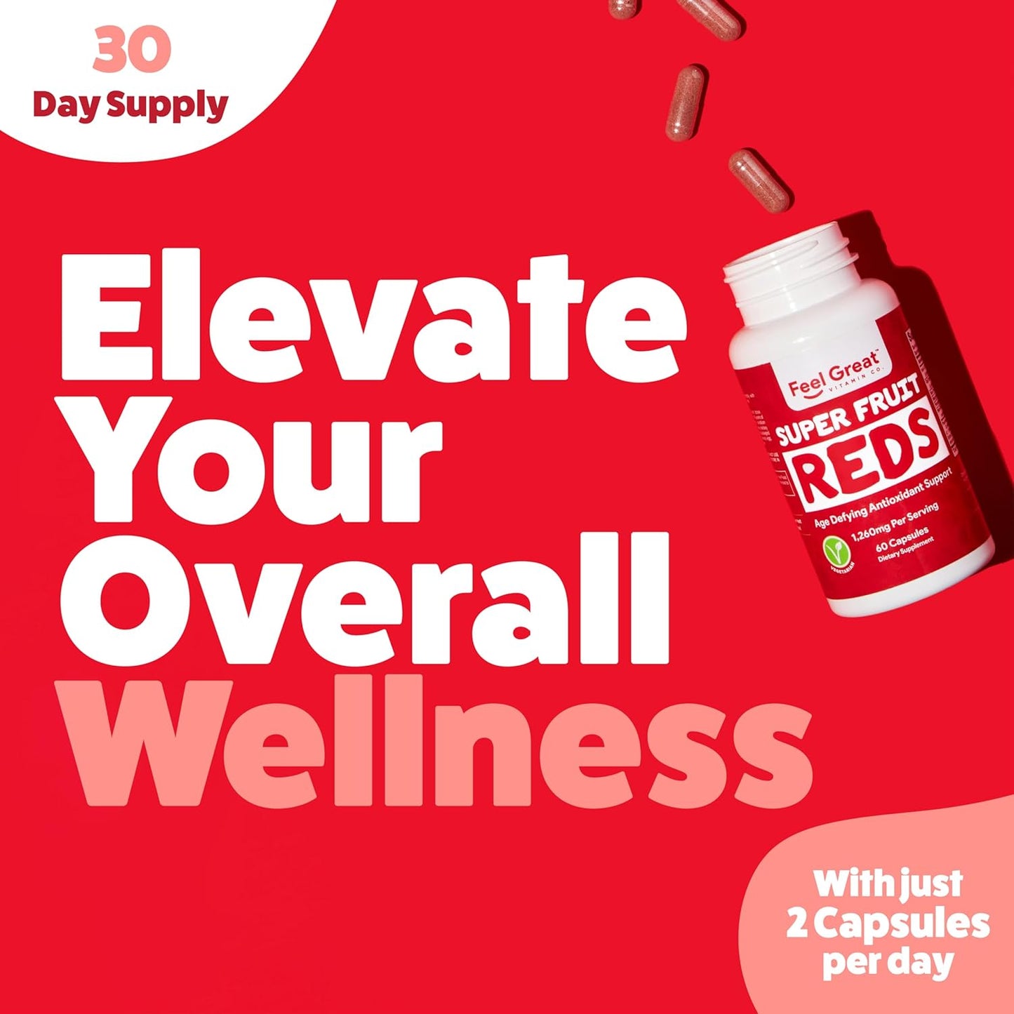 Superfruit Reds Antioxidant Superfood Capsules for Anti-Aging & Immune Support with Acai, Mangosteen, Pomegranate, Blueberry - 60ct