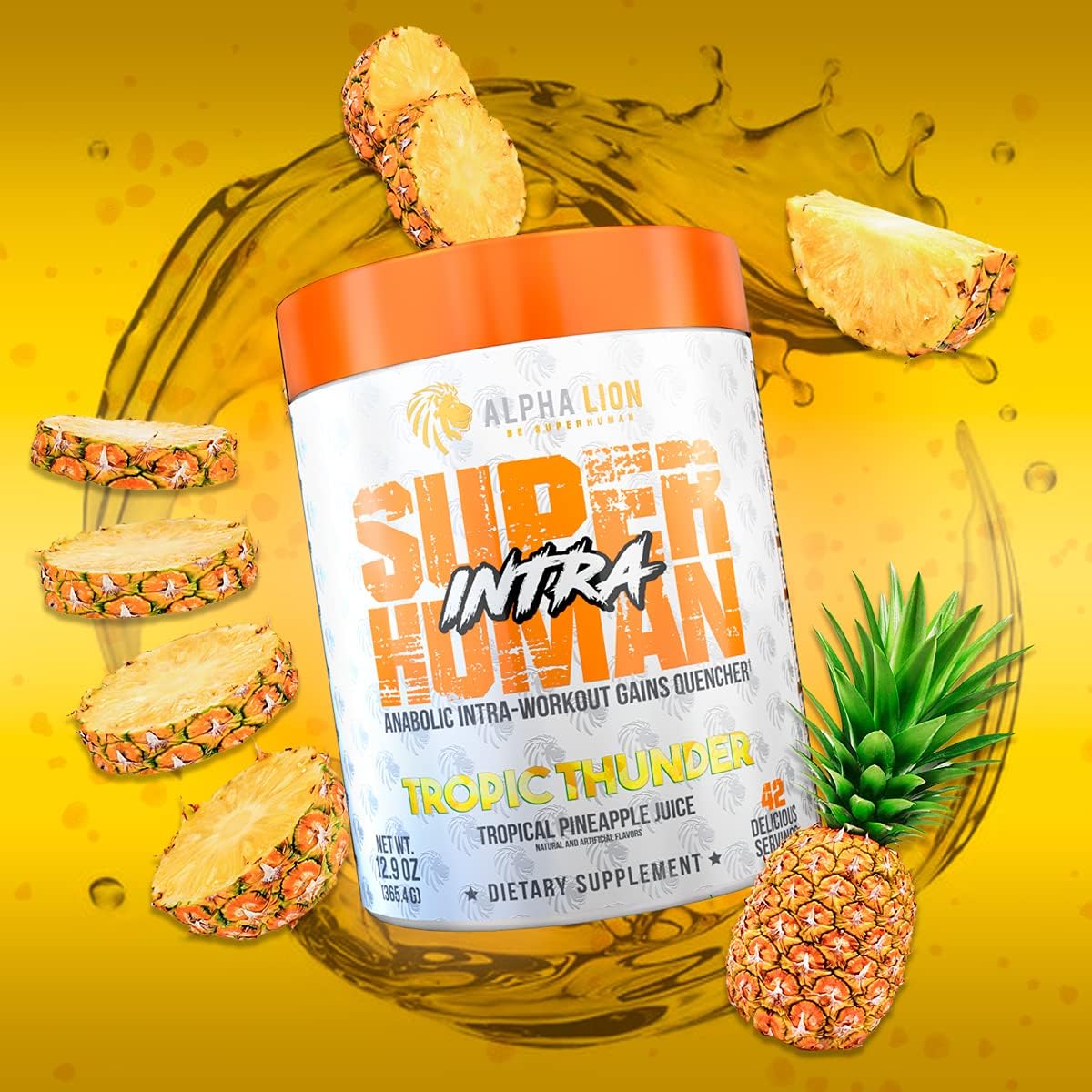 Superhuman Intra Workout Powder with Amino Acids, BCAA, Electrolytes & Hydration Mix - Tropical Pineapple Juice Flavor (42 Servings)