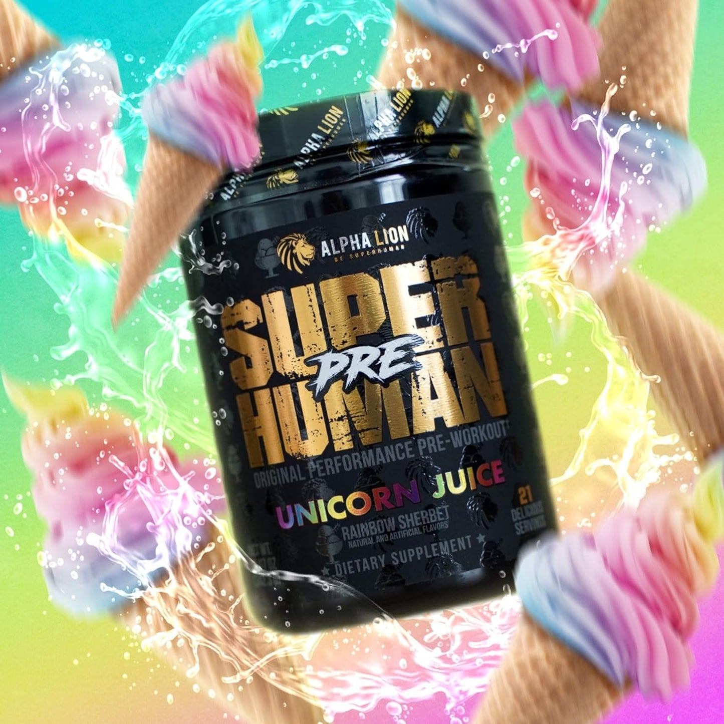 Superhuman Pre Workout Powder with Beta Alanine, L-Taurine, and Caffeine for Energy and Focus - Nitric Oxide and Citrulline for Pump - Unicorn Juice Flavor - 21 Servings