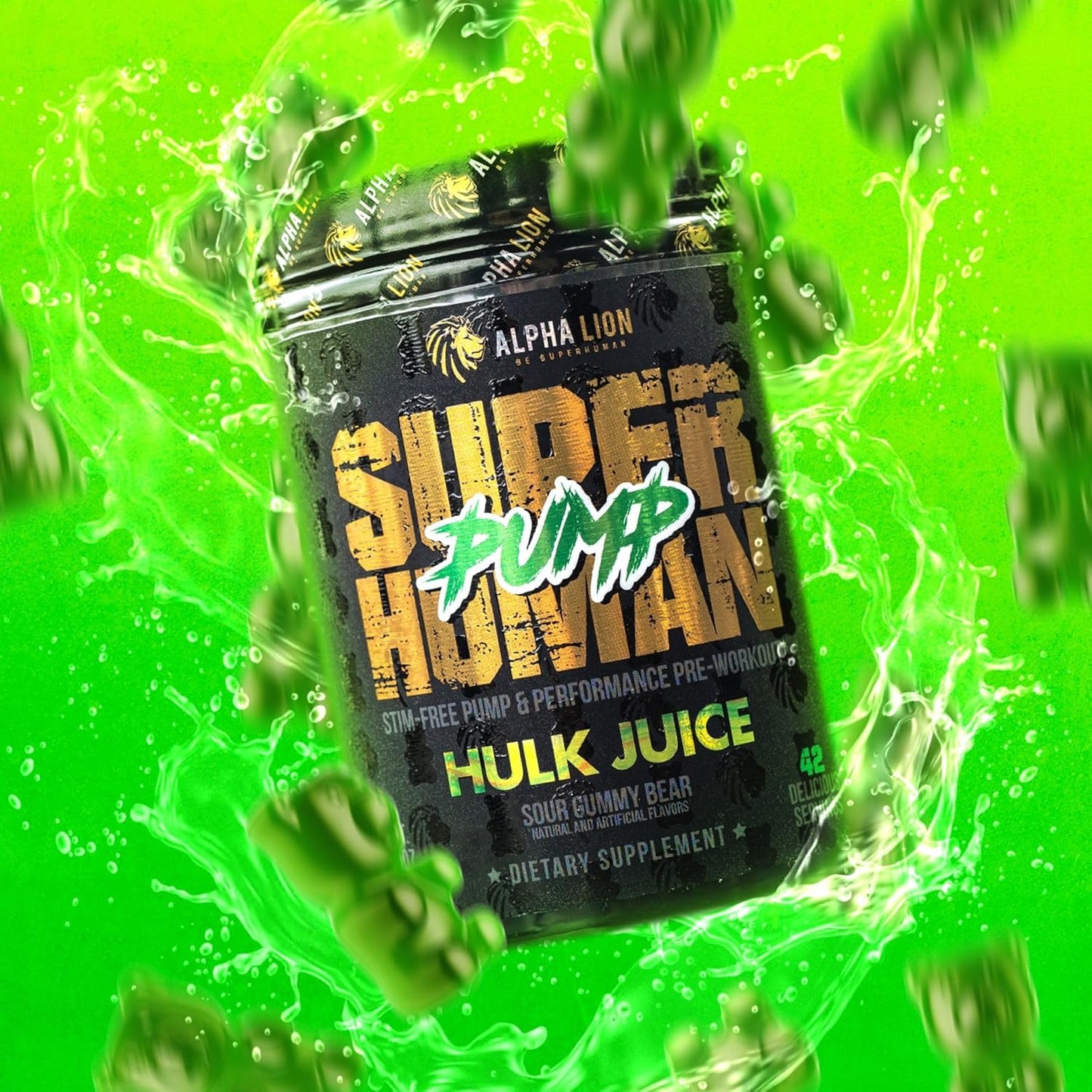 Superhuman Pump Pre Workout Powder - Nootropic, Stim-Free, Nitric Oxide Booster, Muscle Gainer, Energy & Focus - 42 Servings, Hulk Juice Flavor