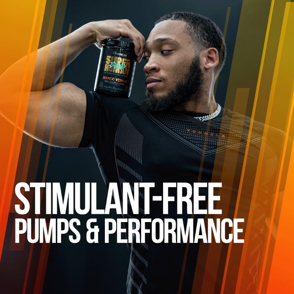 Superhuman Pump Pre Workout Powder with Nootropic Caffeine & Nitric Oxide Booster - Mango Veiniac Flavor - 42 Servings