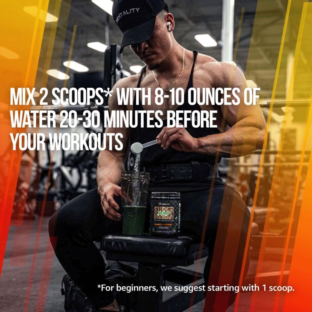Superhuman Pump Pre Workout Powder with Nootropic Caffeine & Nitric Oxide Booster - Mango Veiniac Flavor - 42 Servings