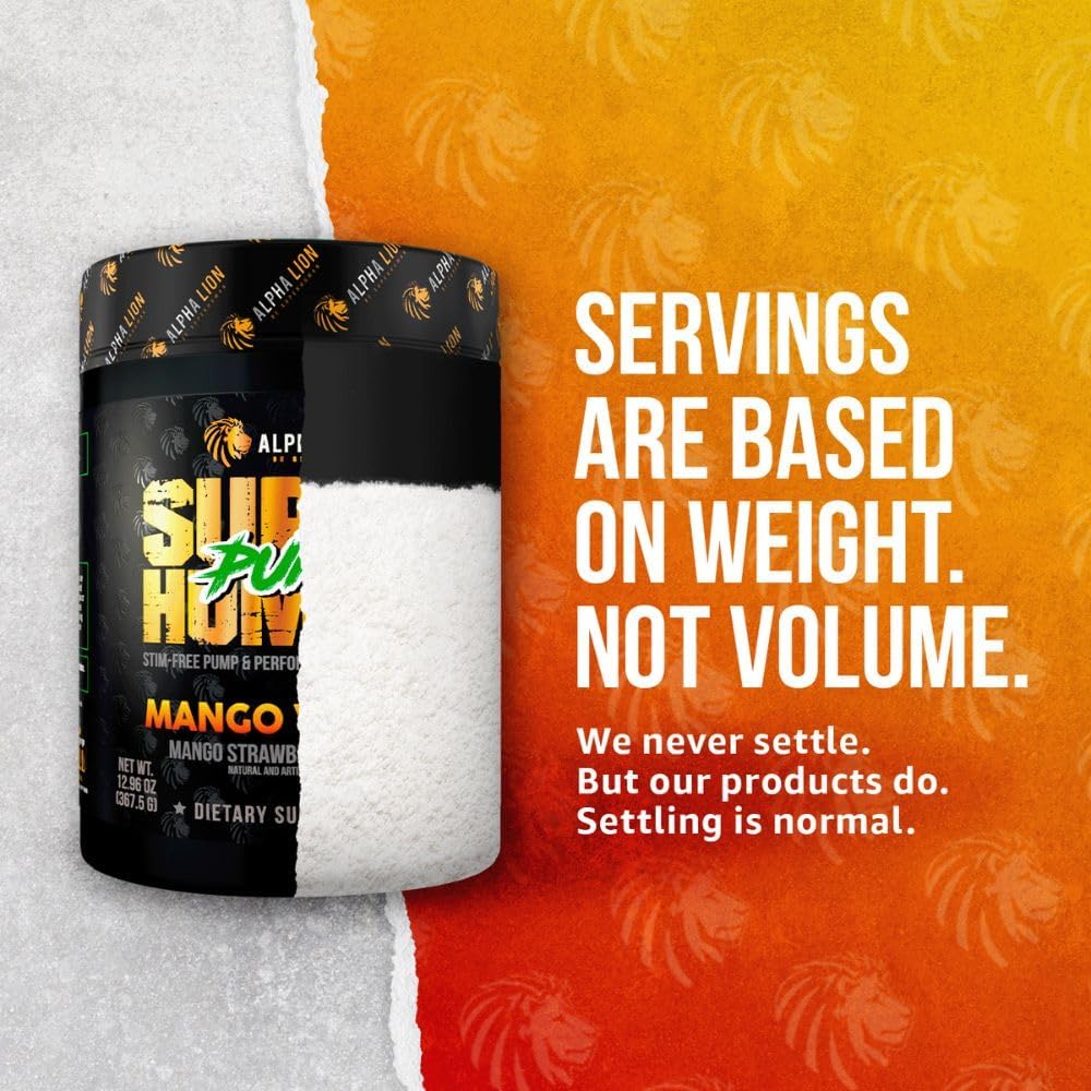 Superhuman Pump Pre Workout Powder with Nootropic Caffeine & Nitric Oxide Booster - Mango Veiniac Flavor - 42 Servings