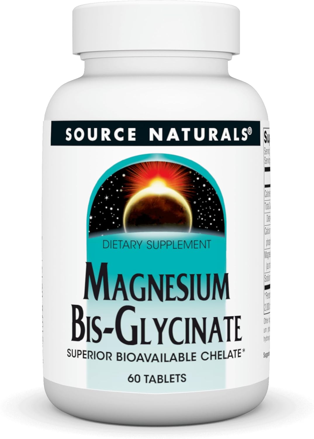 Superior Bioavailable Chelated Magnesium Bis-Glycinate Supplement - 60 Tablets by Source Naturals
