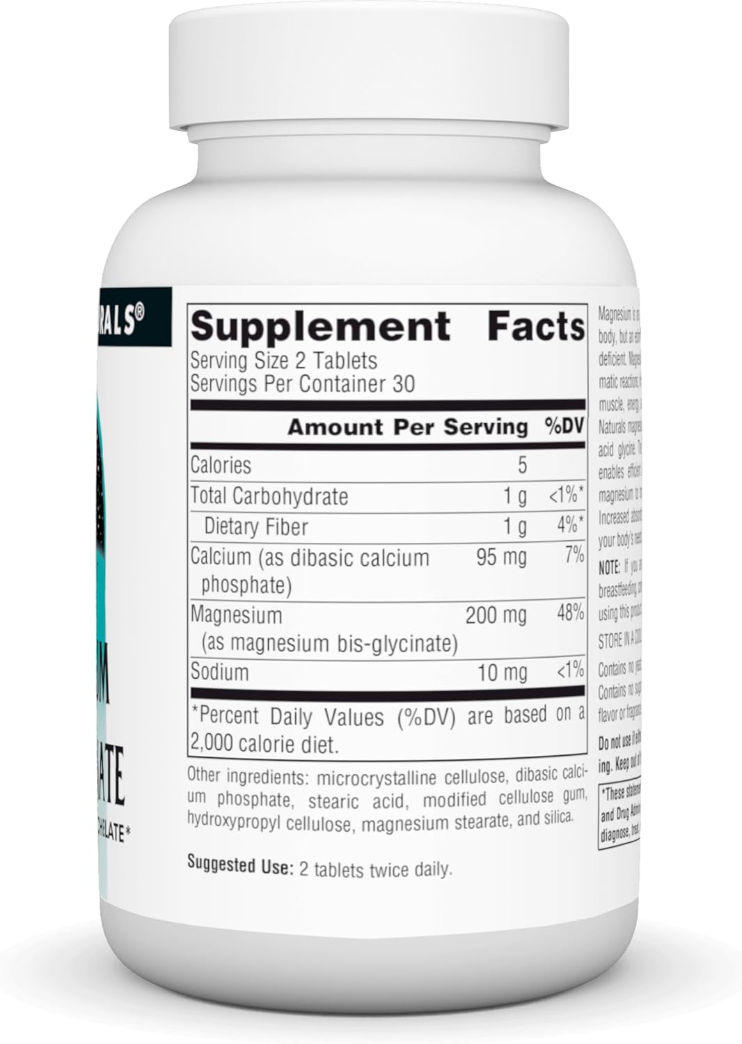 Superior Bioavailable Chelated Magnesium Bis-Glycinate Supplement - 60 Tablets by Source Naturals