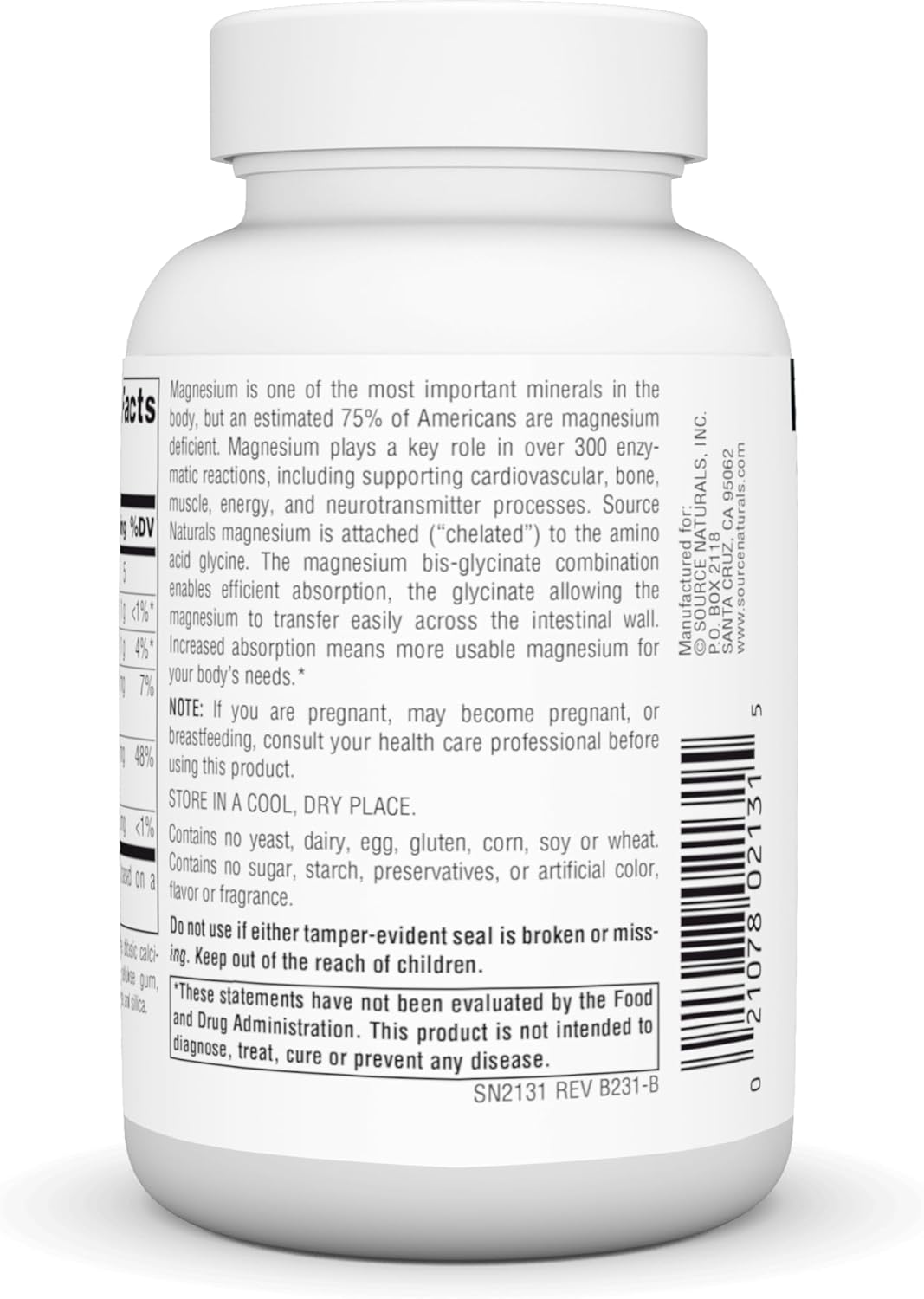 Superior Bioavailable Chelated Magnesium Bis-Glycinate Supplement - 60 Tablets by Source Naturals
