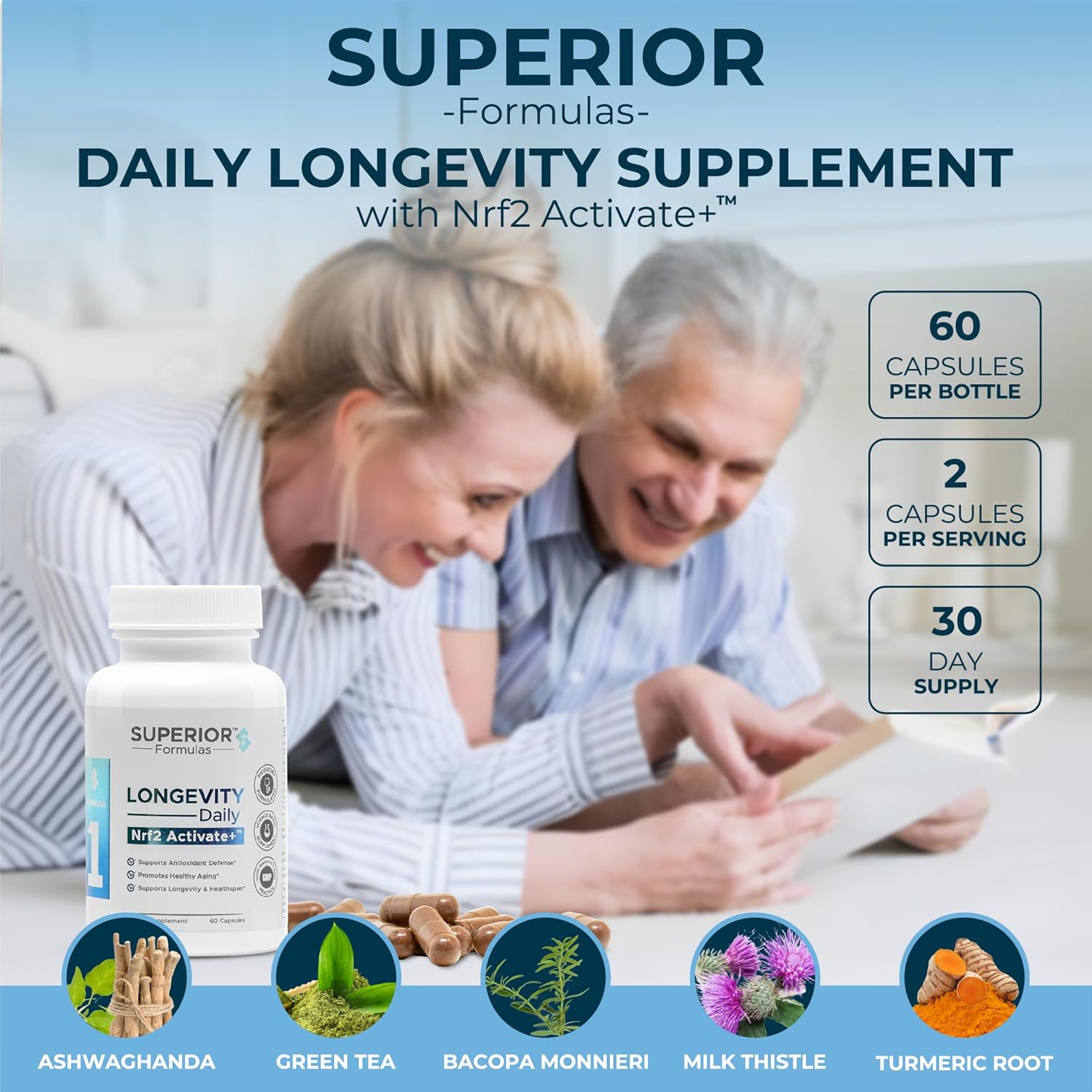 Superior Formulas Longevity Daily Nrf2 Activator Antioxidant Supplement - 60 Capsules, Non-GMO for Healthy Cell Support & Aging