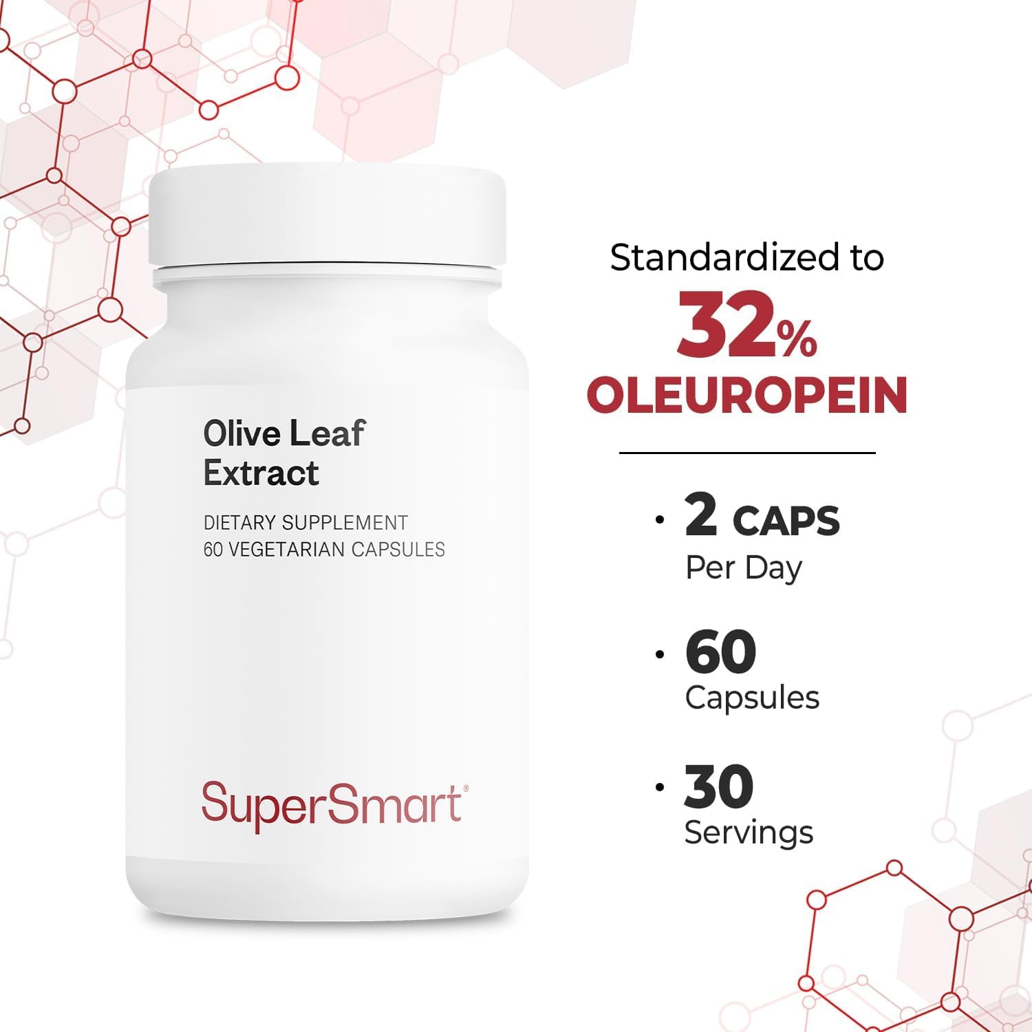 Superior Immune Support: Olive Leaf Extract 250mg/day, 32% Oleuropein - Non-GMO & Gluten Free - 60 Veg Capsules