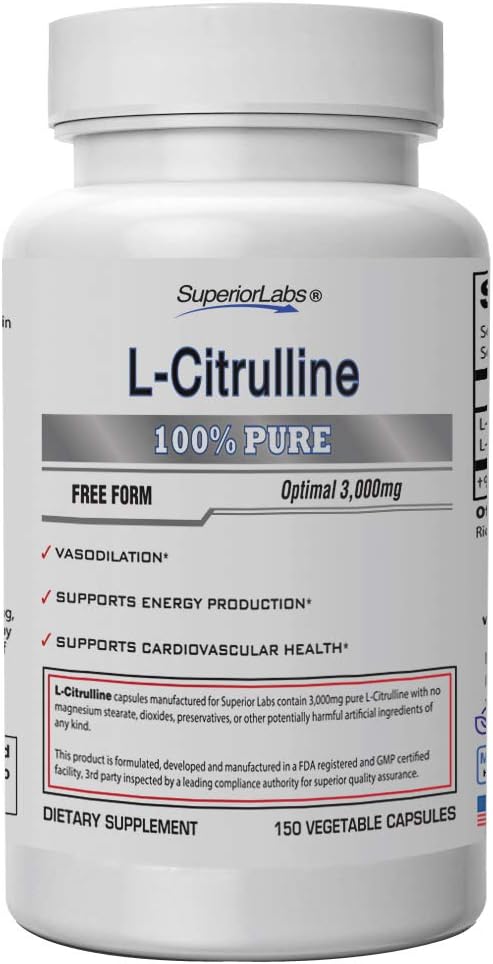 Superior Labs L-Citrulline Capsules - 3,000mg Dosage - 150 Veg Caps - Supports Vasodilation, Energy, Cardio Health