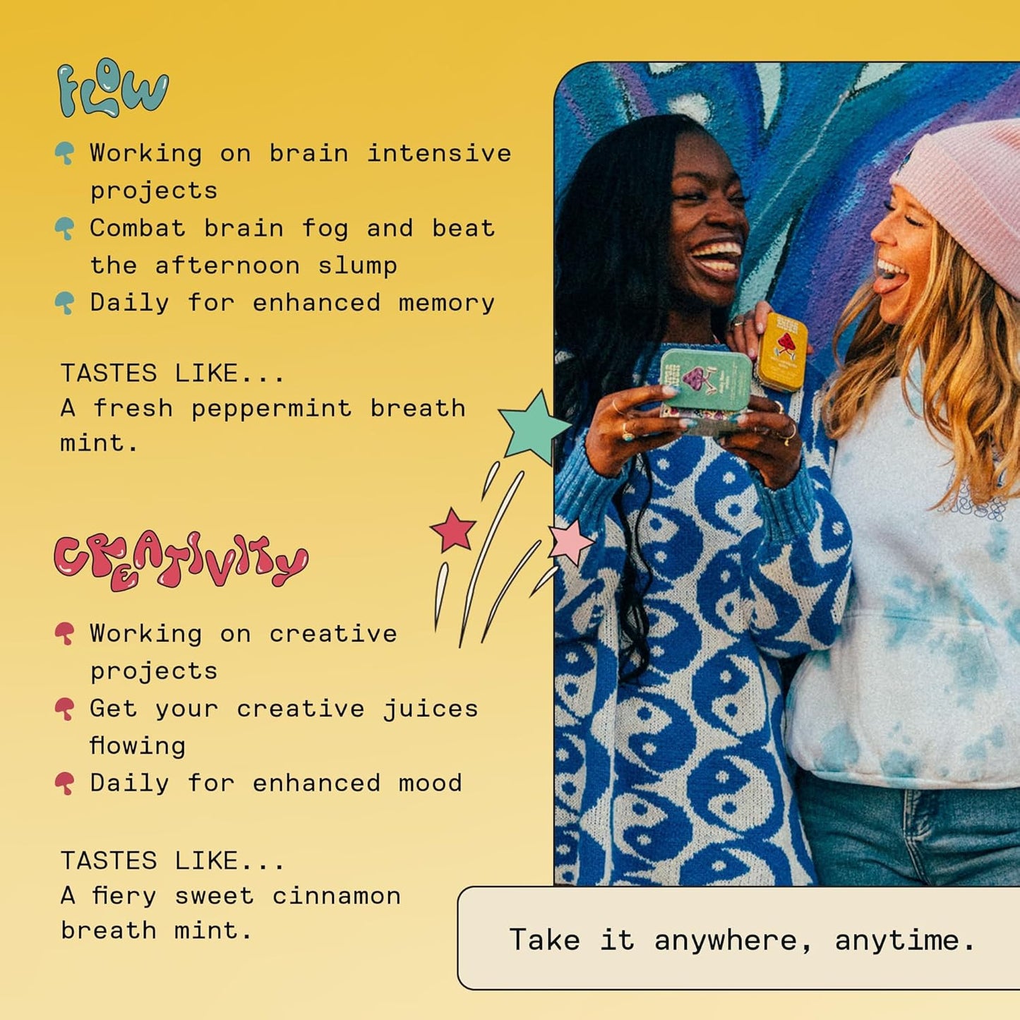 SuperMush Daily Mint Supplement with Lions Mane, Cordyceps, and Reishi - Enhance Focus, Creativity, and Connection