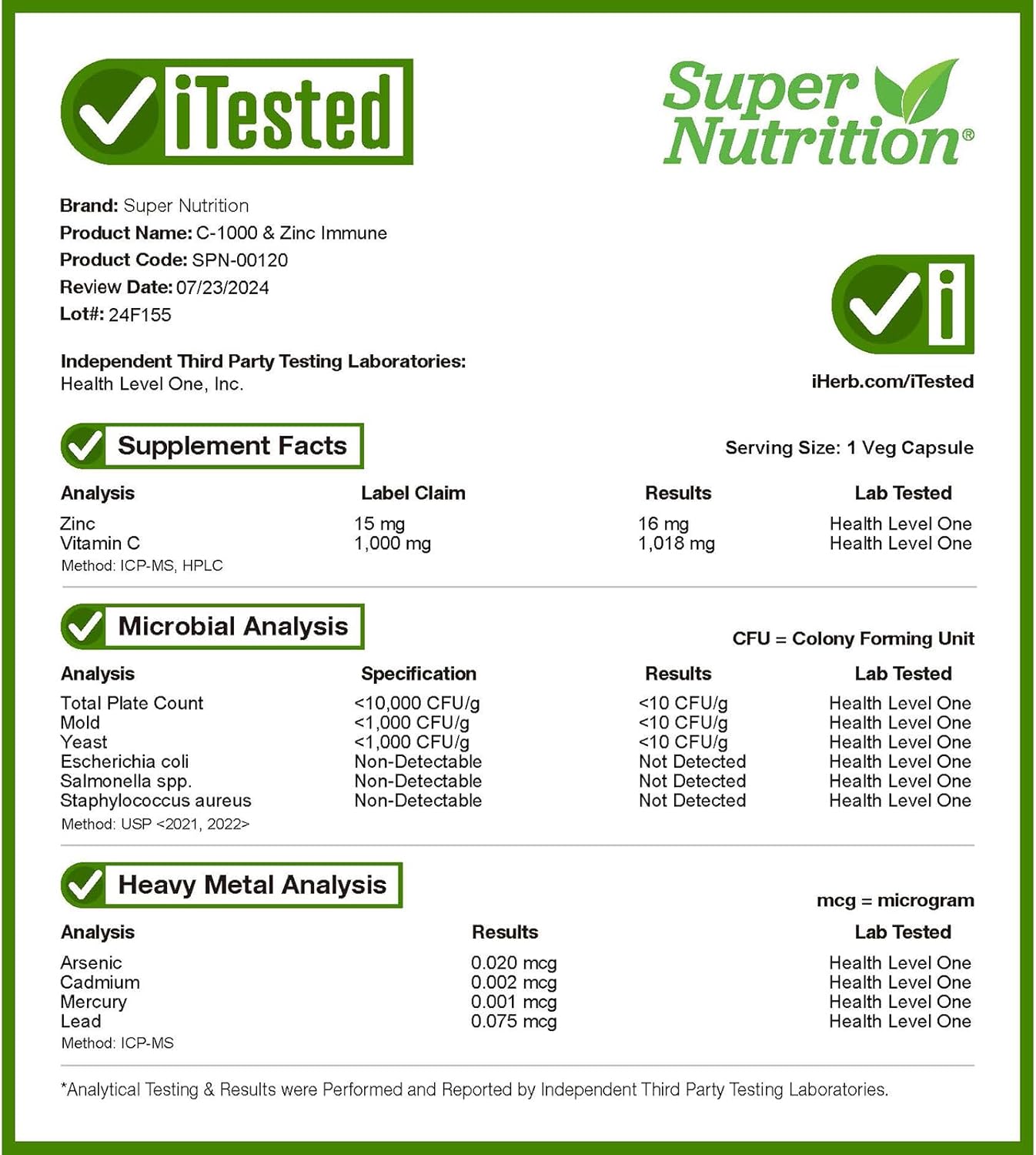 SuperNutrition C-1000 and Zinc Immune Support Formula - Antioxidant Protection - 120 Day Supply