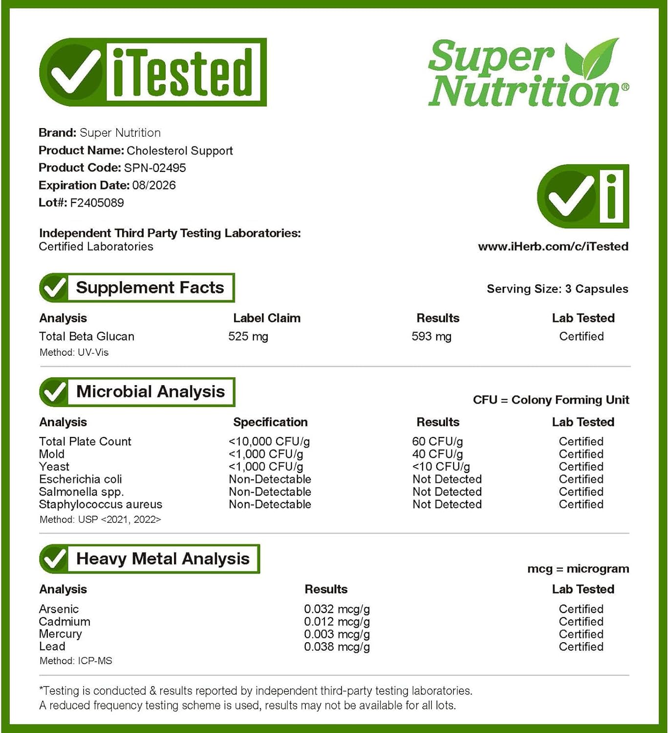 SuperNutrition Cholesterol Support Supplement - 250 Veggie Capsules for Heart Health