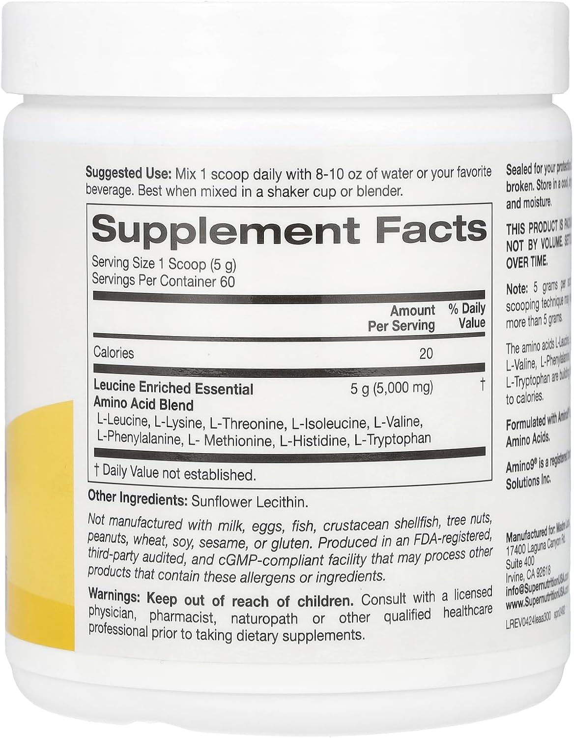 SuperNutrition Leucine Enriched Essential Amino Acids Powder - Unflavored - 10.58 oz (300 g)