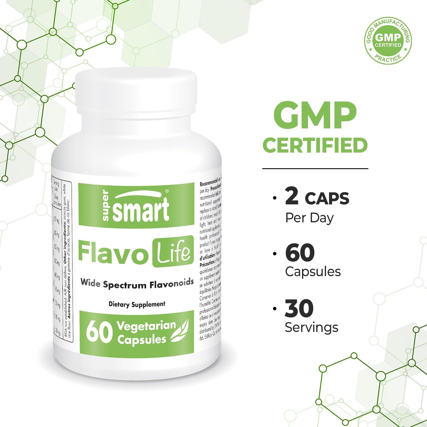 Supersmart FlavoLife Flavonoid Complex Supplement with Luteolin, Myricetin, Fisetin, Rutin, Quercetin, EGCG, Apigenin, Hesperidin - Non-GMO, Gluten Free - 60 Capsules