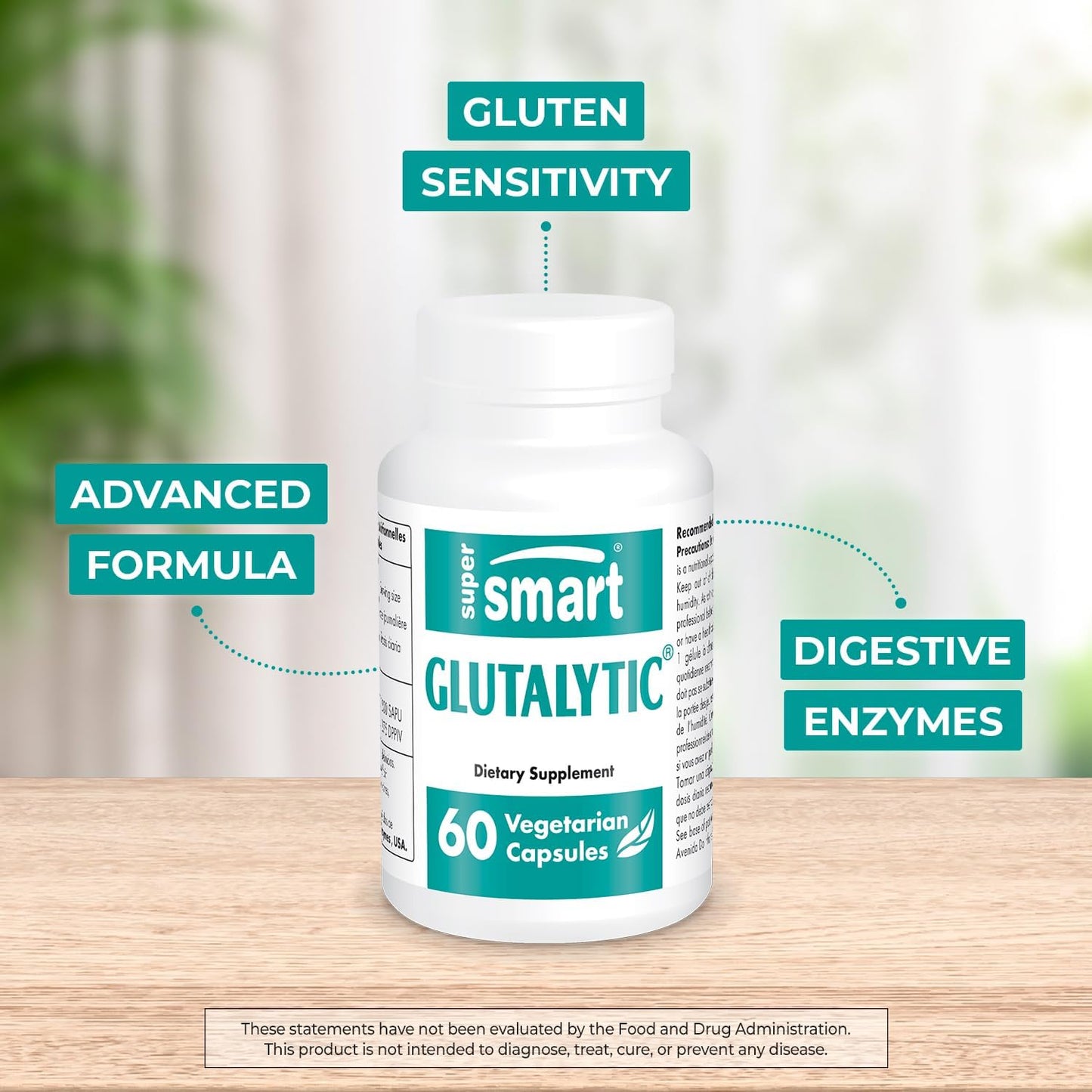 Supersmart Glutalytic Enzymes Supplement for Gluten Intolerance - Advanced Formula with Endopeptidases & Exopeptidases - Non-GMO & Gluten Free - 90 Capsules