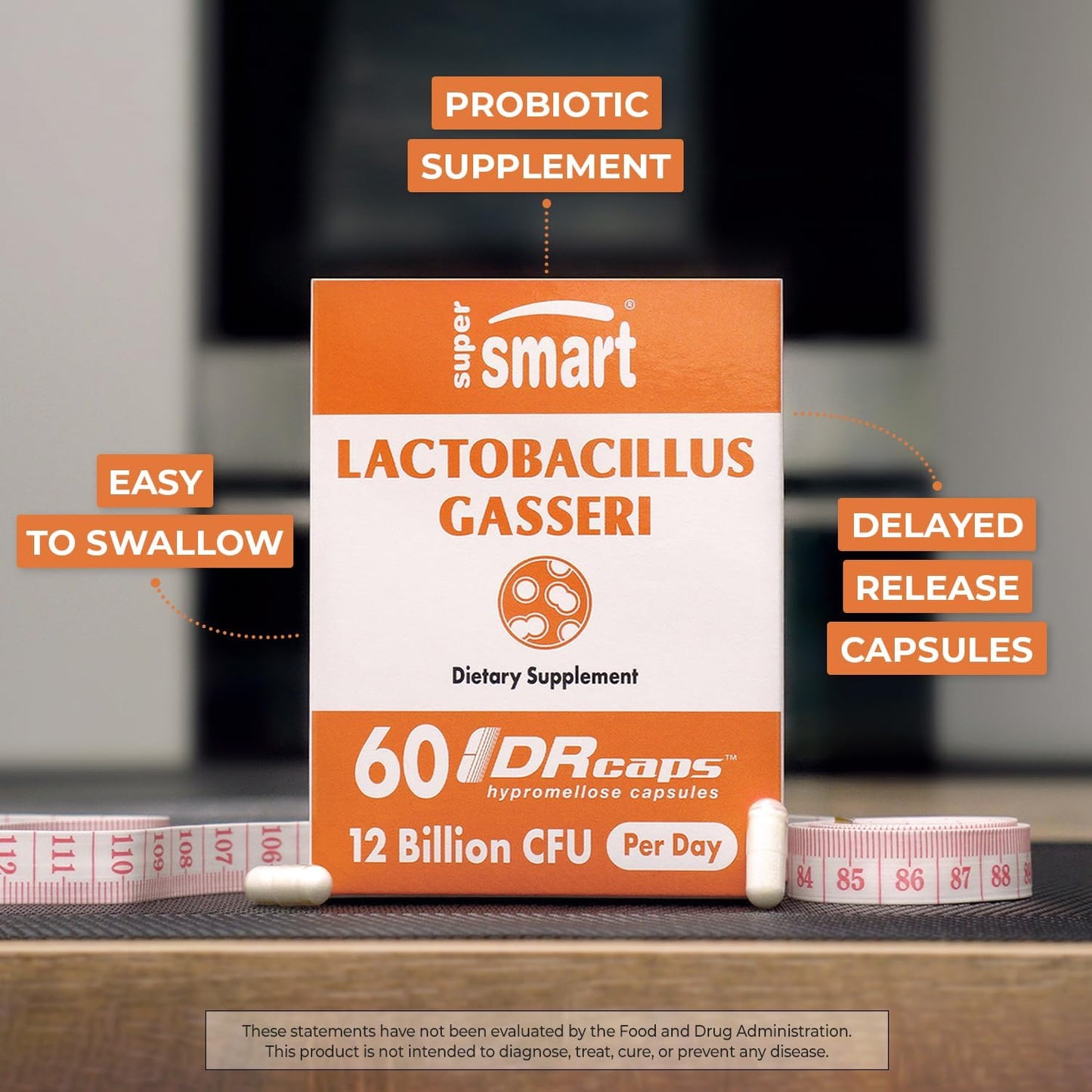 Supersmart Lactobacillus Gasseri Probiotic Supplement - 12 Billion CFU Daily - Non-GMO & Gluten-Free - 180 DR Capsules