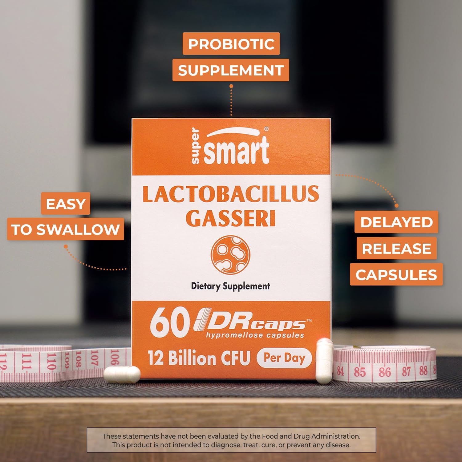 Supersmart Lactobacillus Gasseri Probiotic Supplement - 12 Billion CFU Daily - Non-GMO & Gluten-Free - 180 DR Capsules