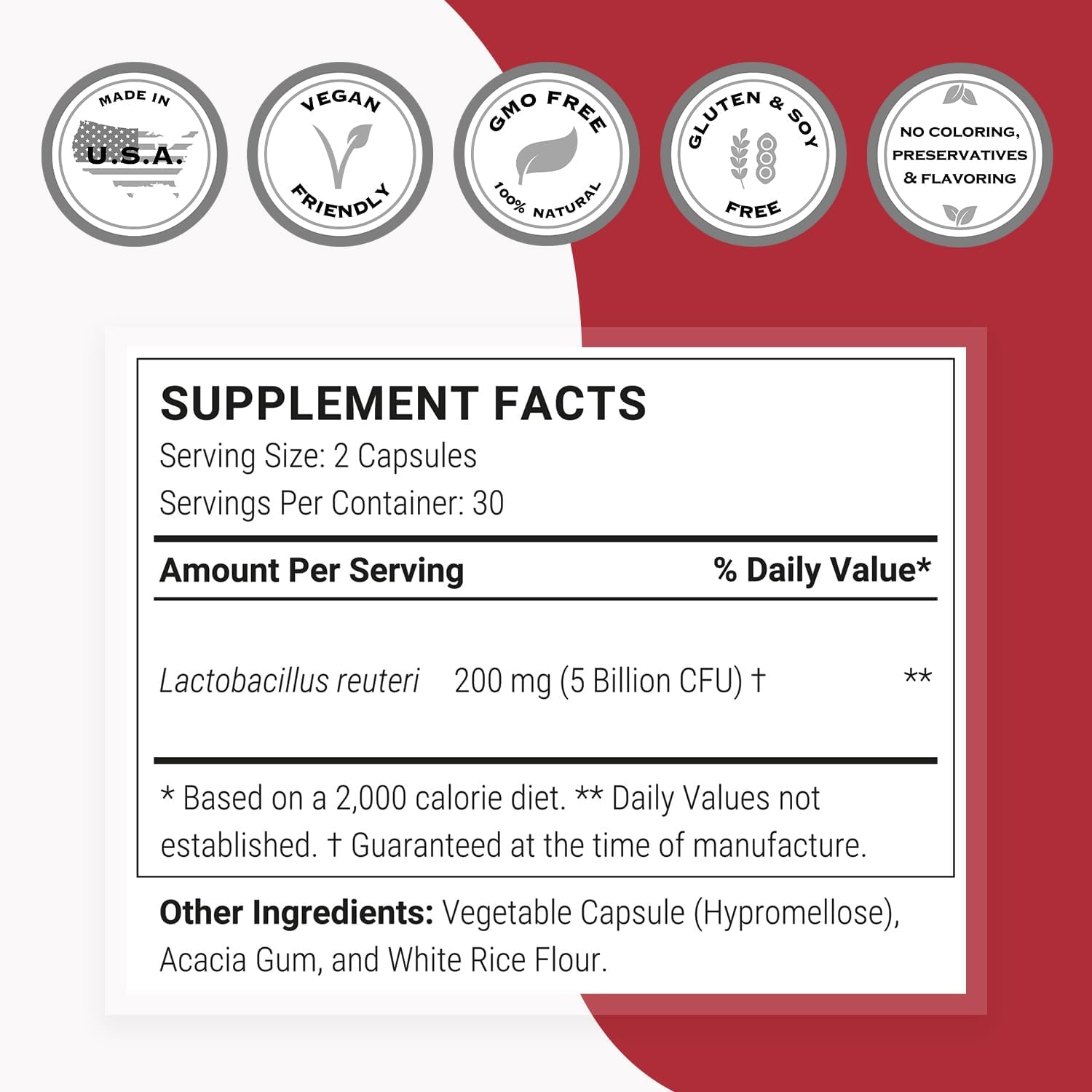Supersmart Lactobacillus Reuteri Probiotic Supplement - 5 Billion CFU Daily - Non-GMO & Gluten Free - 180 DR Capsules