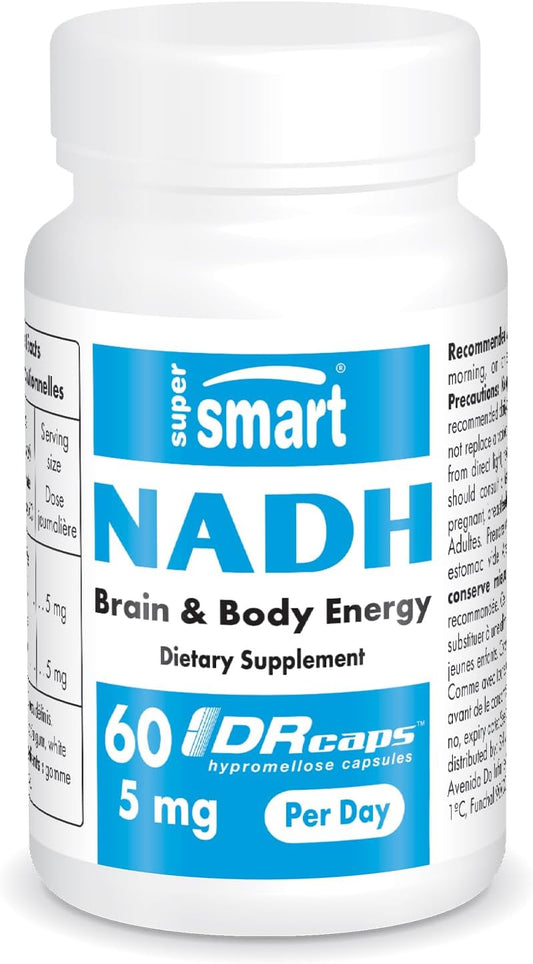 Supersmart NADH Supplement - 5mg Daily Energy Pills - 60 Delayed Release Capsules - Non-GMO & Gluten Free
